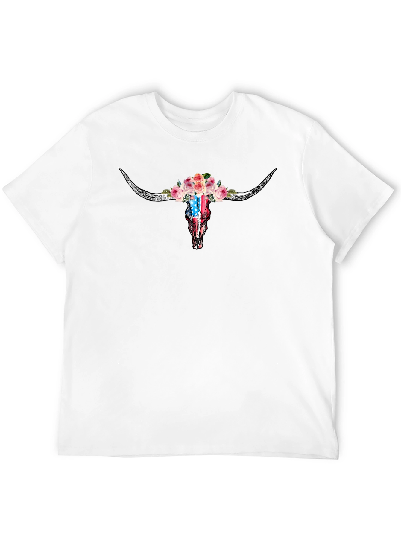 Floral Skull T-Shirt - American Flag Design