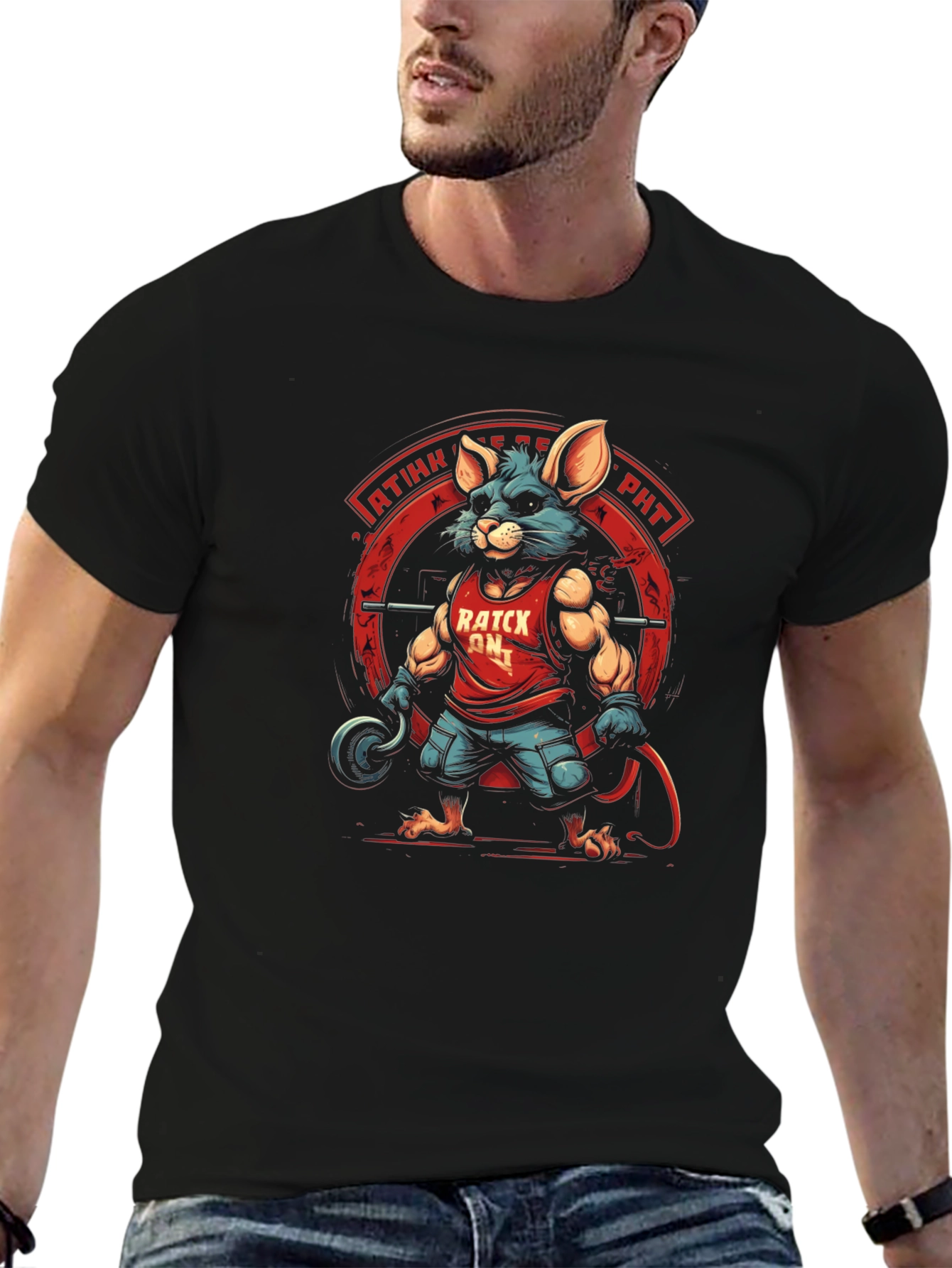 Ratck On! Black Graphic Tee - Fitness Mouse