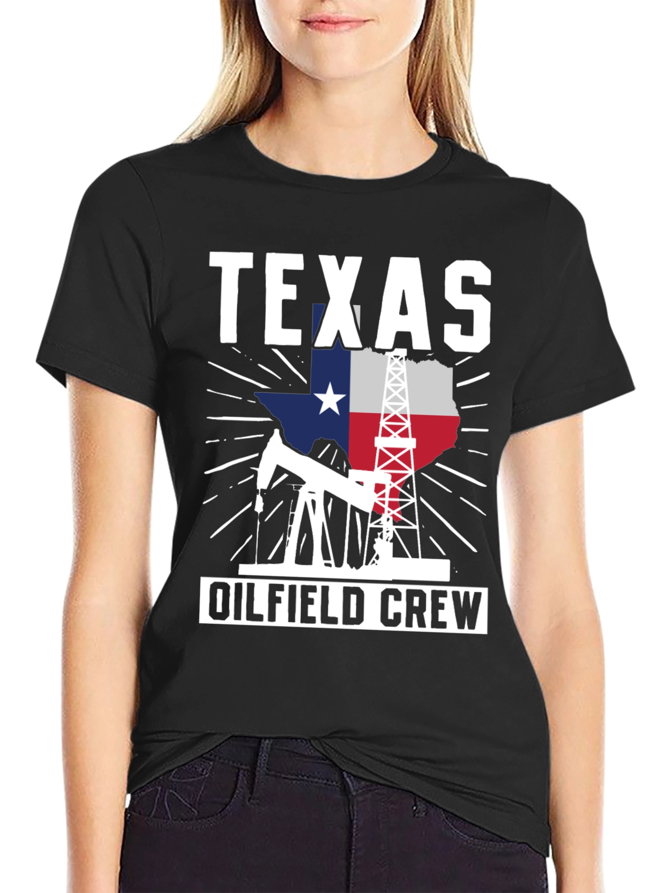 Texas Oilfield Crew Graphic Tee - Black Cotton Shirt