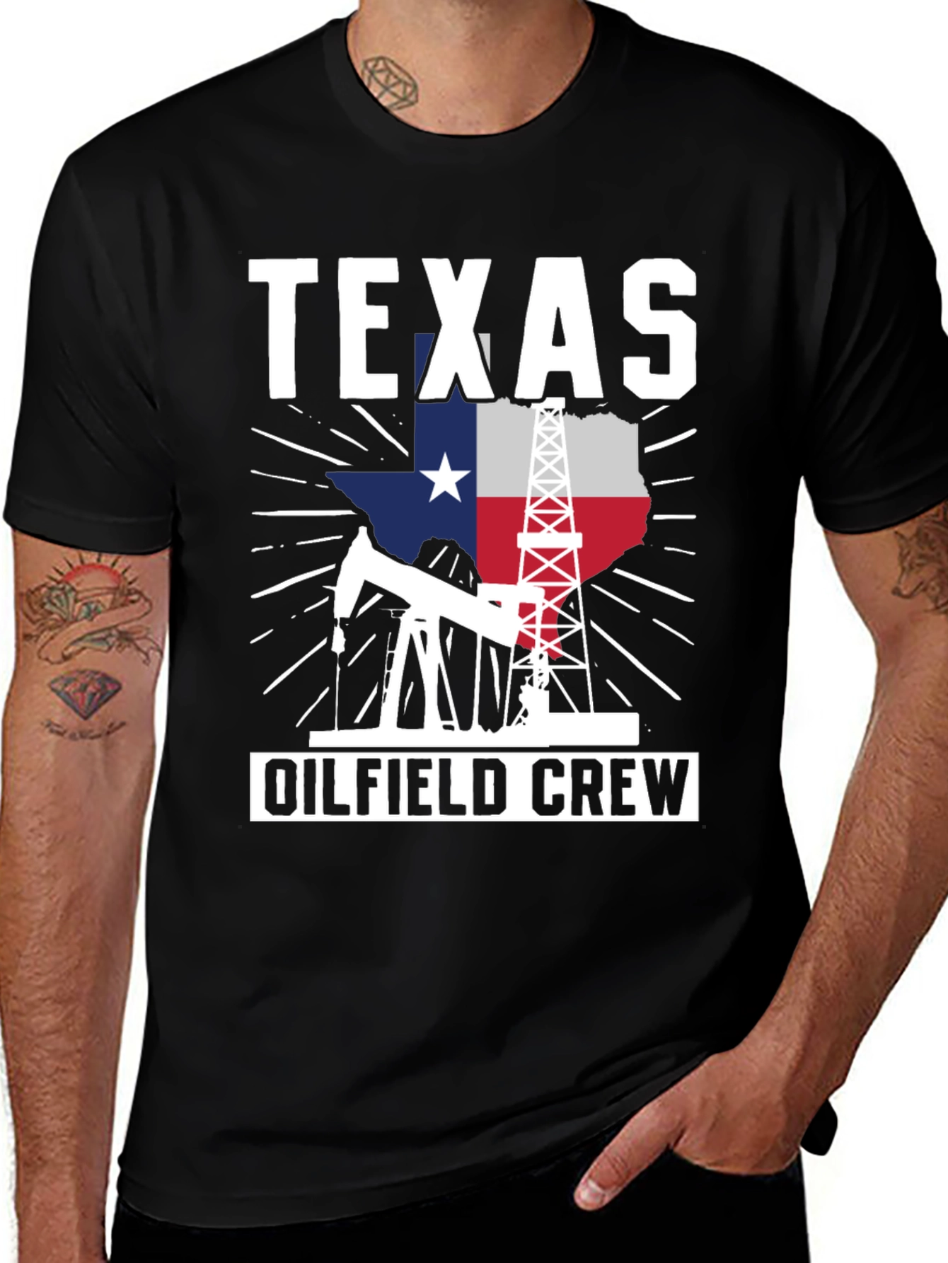 Texas Oilfield Crew Graphic Tee - Black Cotton Shirt