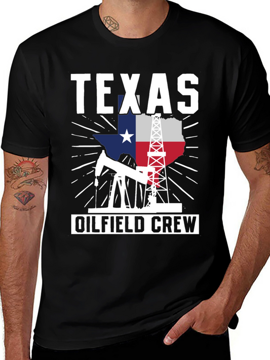 Texas Oilfield Crew Graphic Tee - Black Cotton Shirt