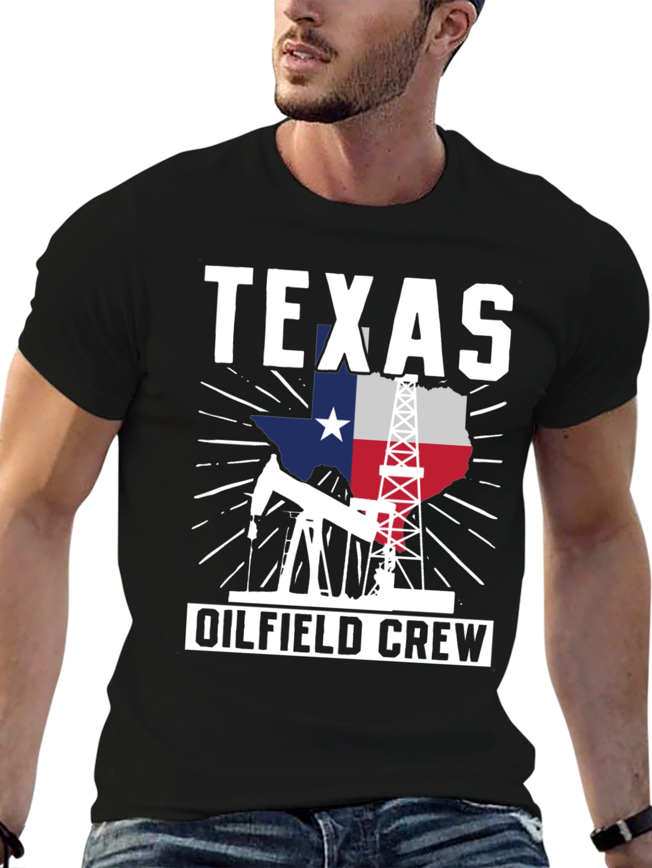 Texas Oilfield Crew Graphic Tee - Black Cotton Shirt