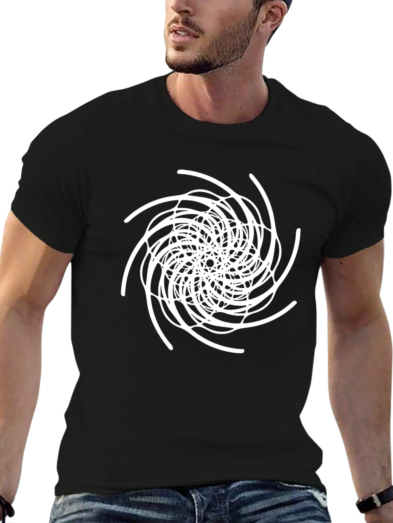 Abstract Swirl Graphic Tee - Black Cotton Casual Shirt