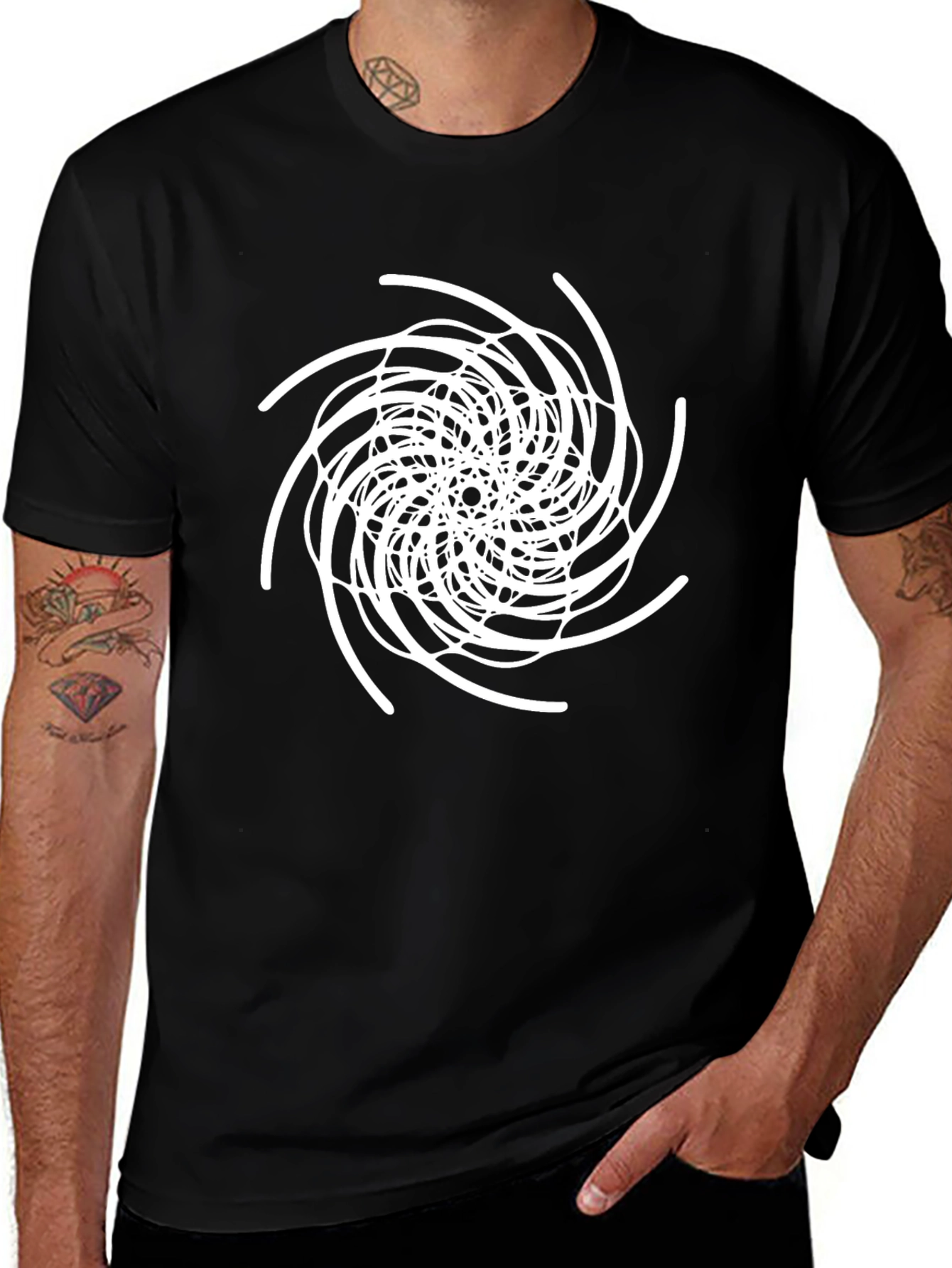 Abstract Swirl Graphic Tee - Black Cotton Casual Shirt