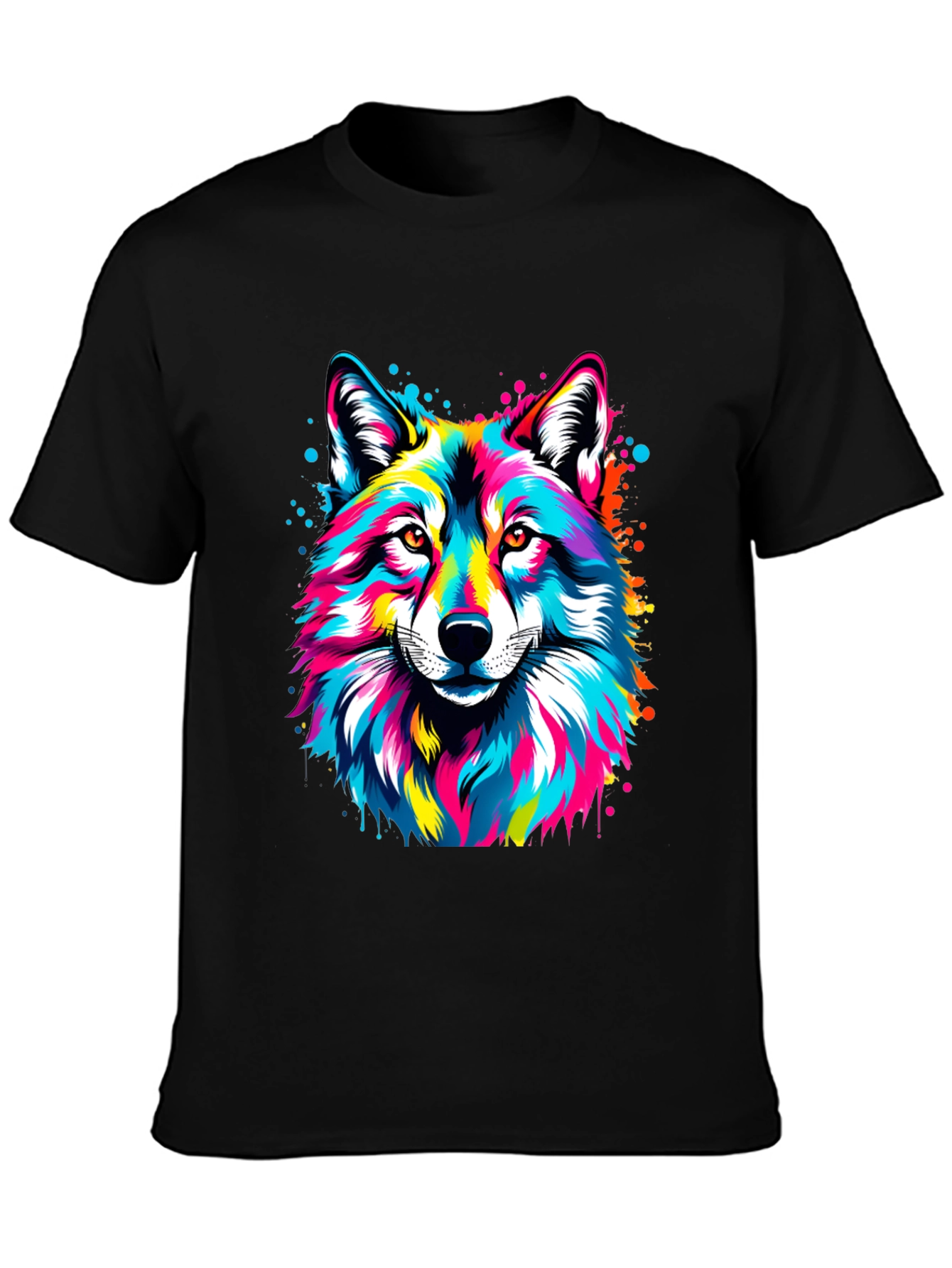 Vibrant Wolf Graphic Black T-Shirt