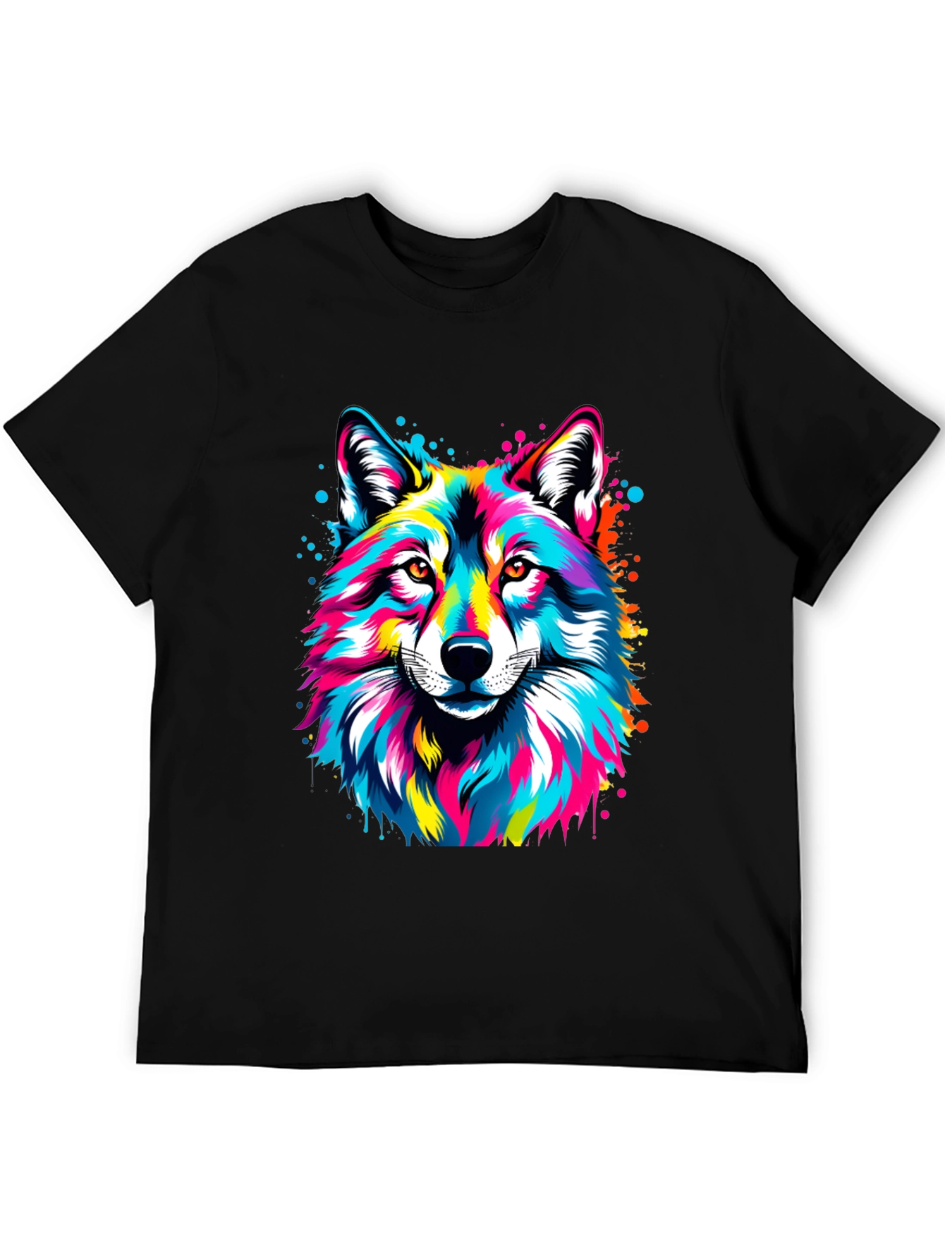 Vibrant Wolf Graphic Black T-Shirt