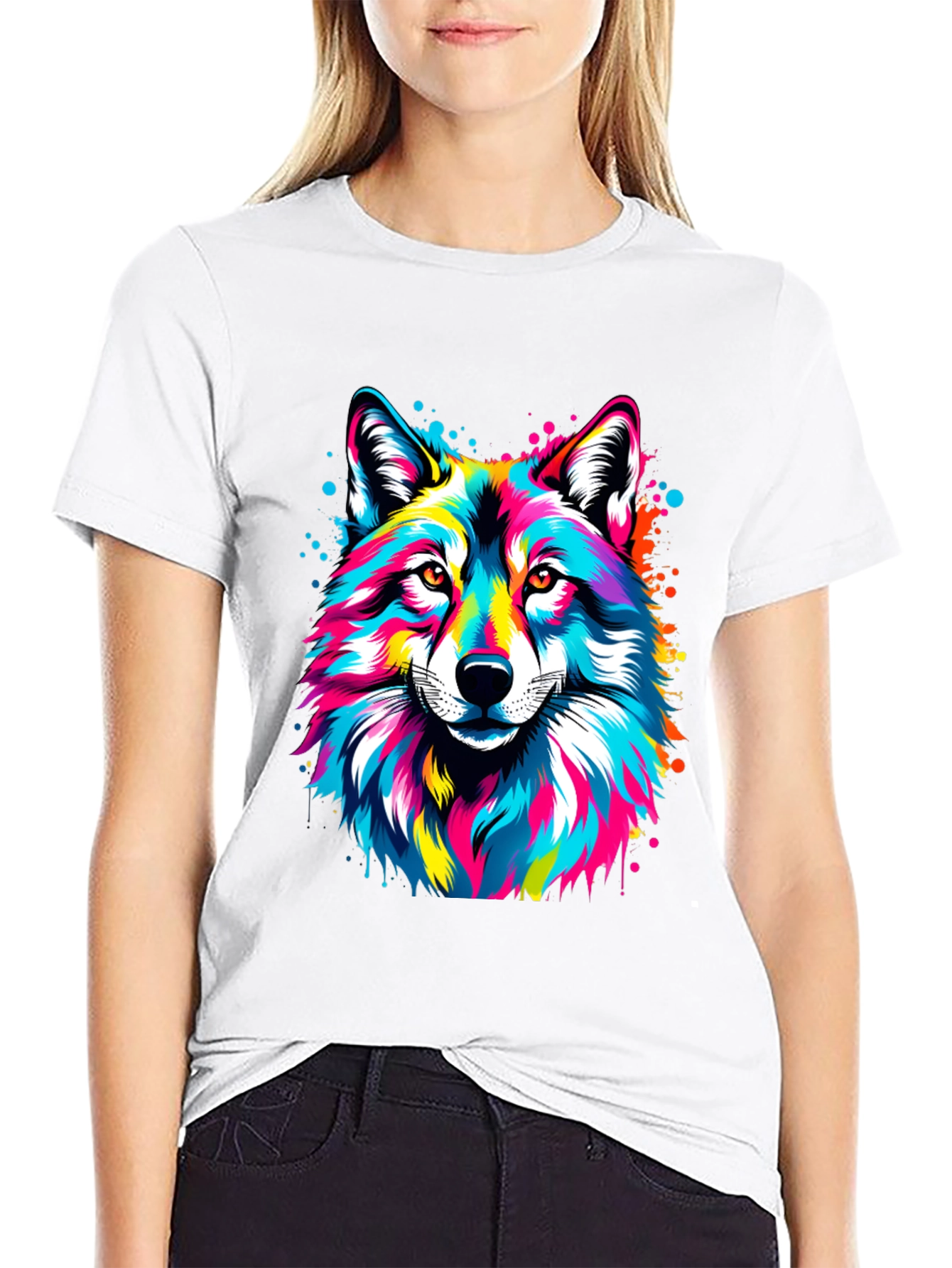 Vibrant Wolf Graphic Black T-Shirt