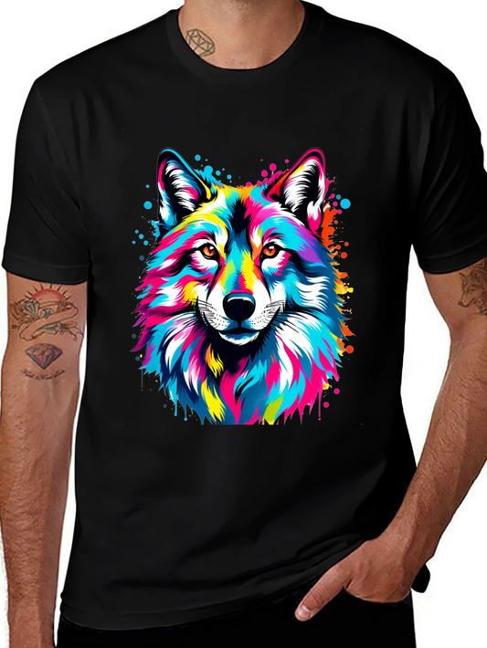 Vibrant Wolf Graphic Black T-Shirt