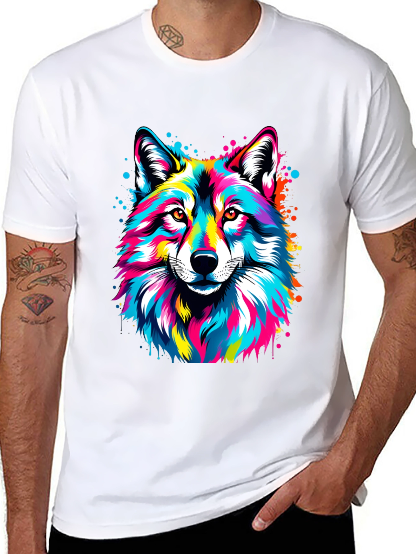 Vibrant Wolf Graphic Black T-Shirt