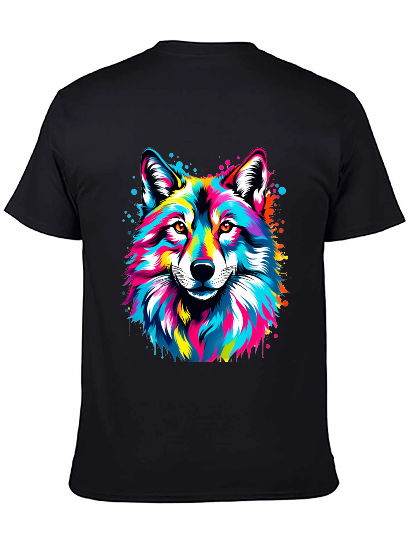 Vibrant Wolf Graphic Black T-Shirt