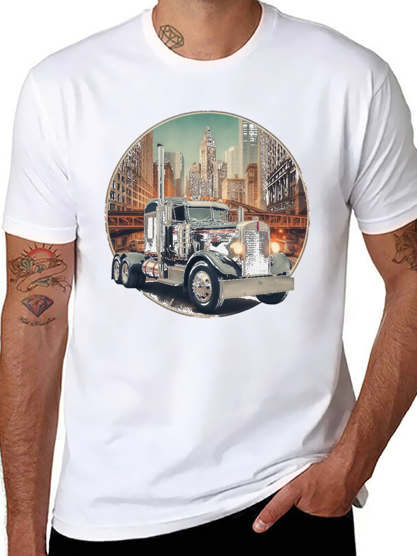 Classic Truck Cityscape Graphic Tee