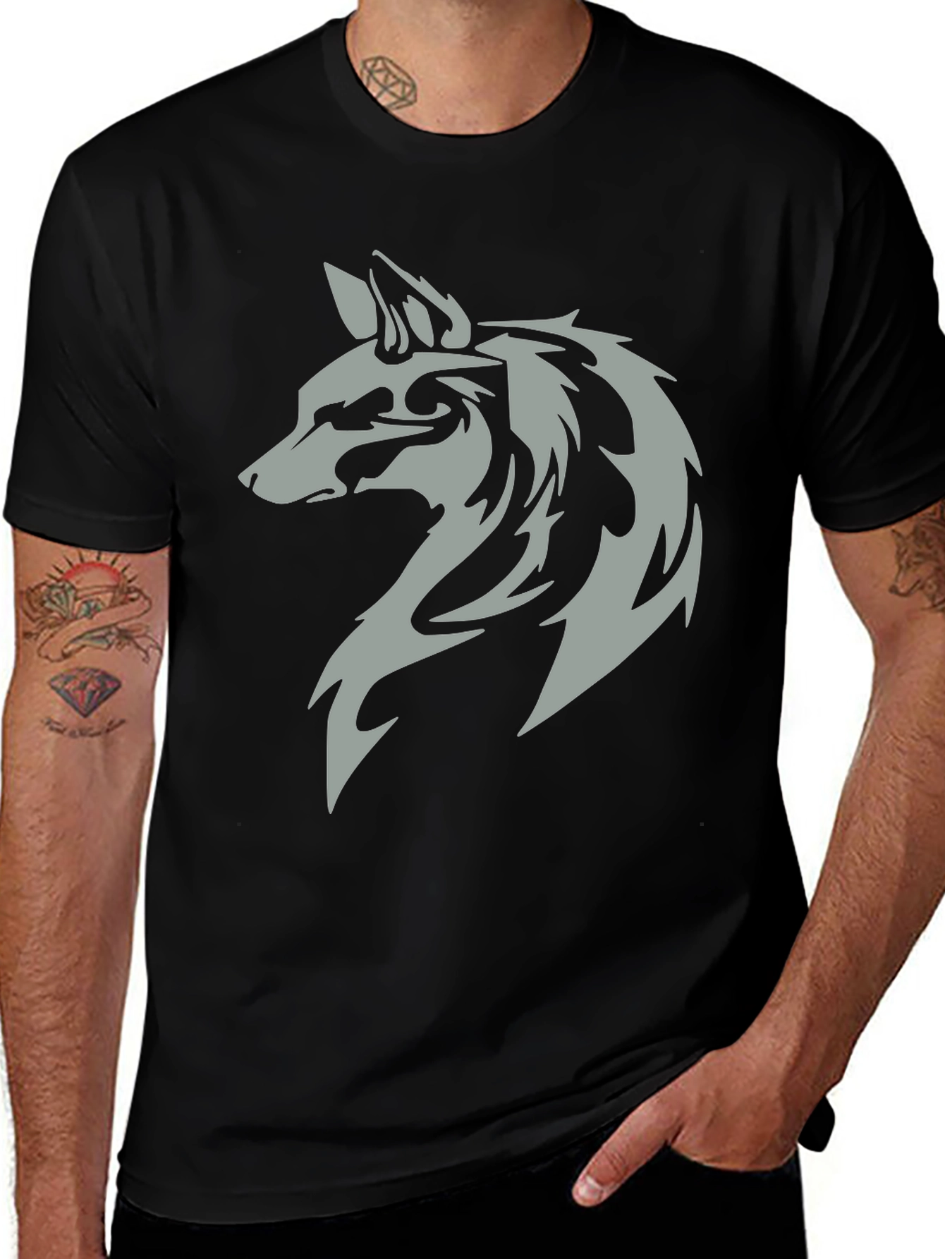 Wolf Head Graphic Black T-Shirt