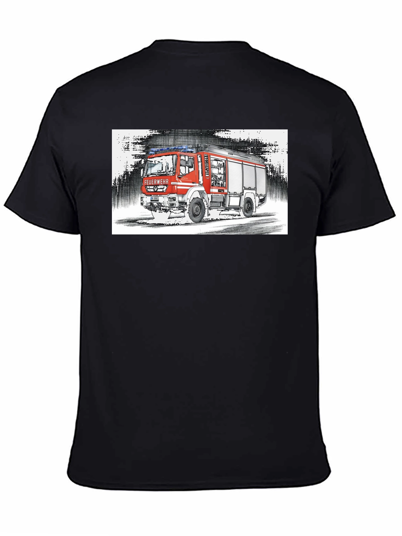 Fire Truck Graphic Tee - Black Cotton T-Shirt