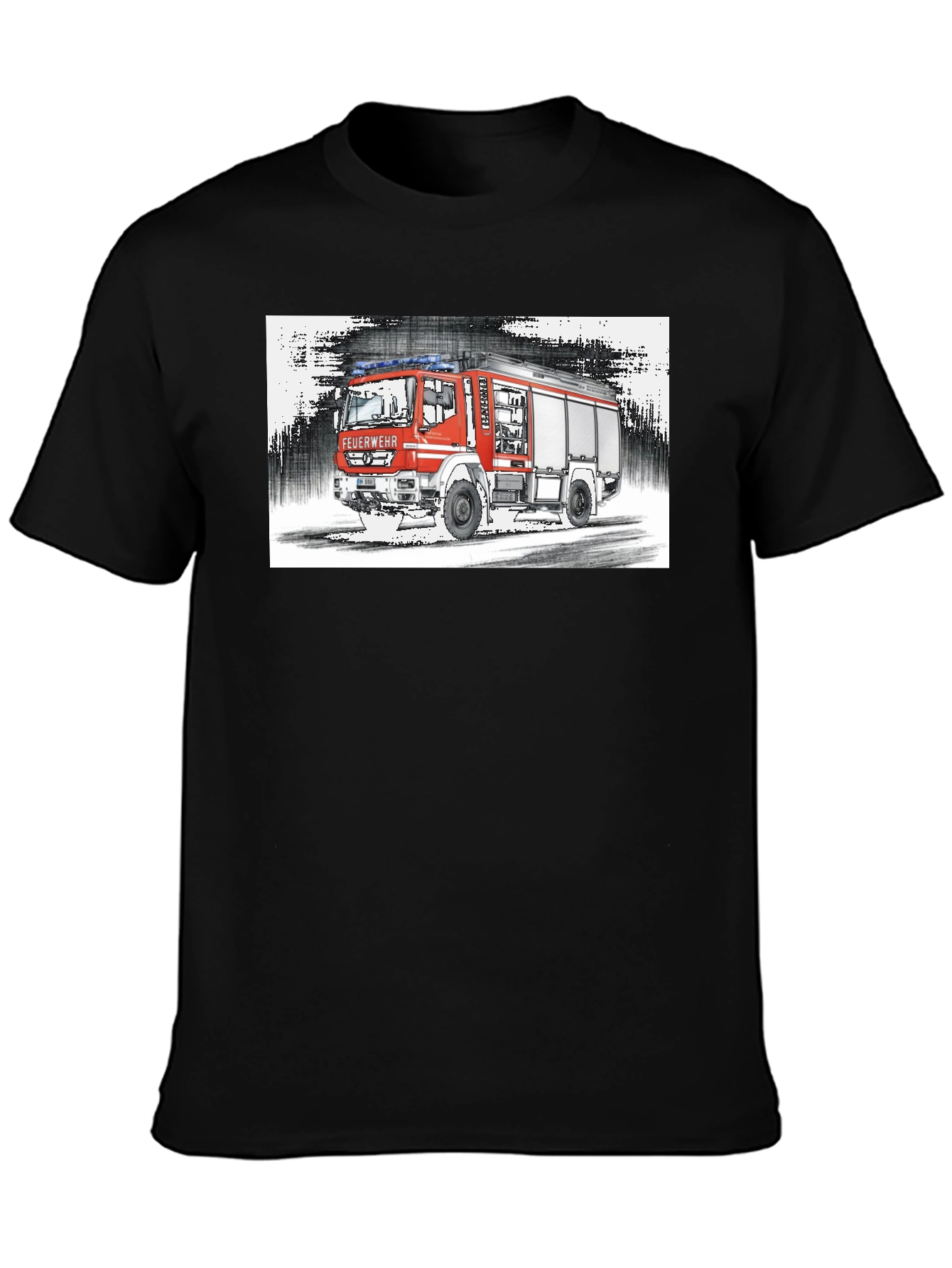 Fire Truck Graphic Tee - Black Cotton T-Shirt