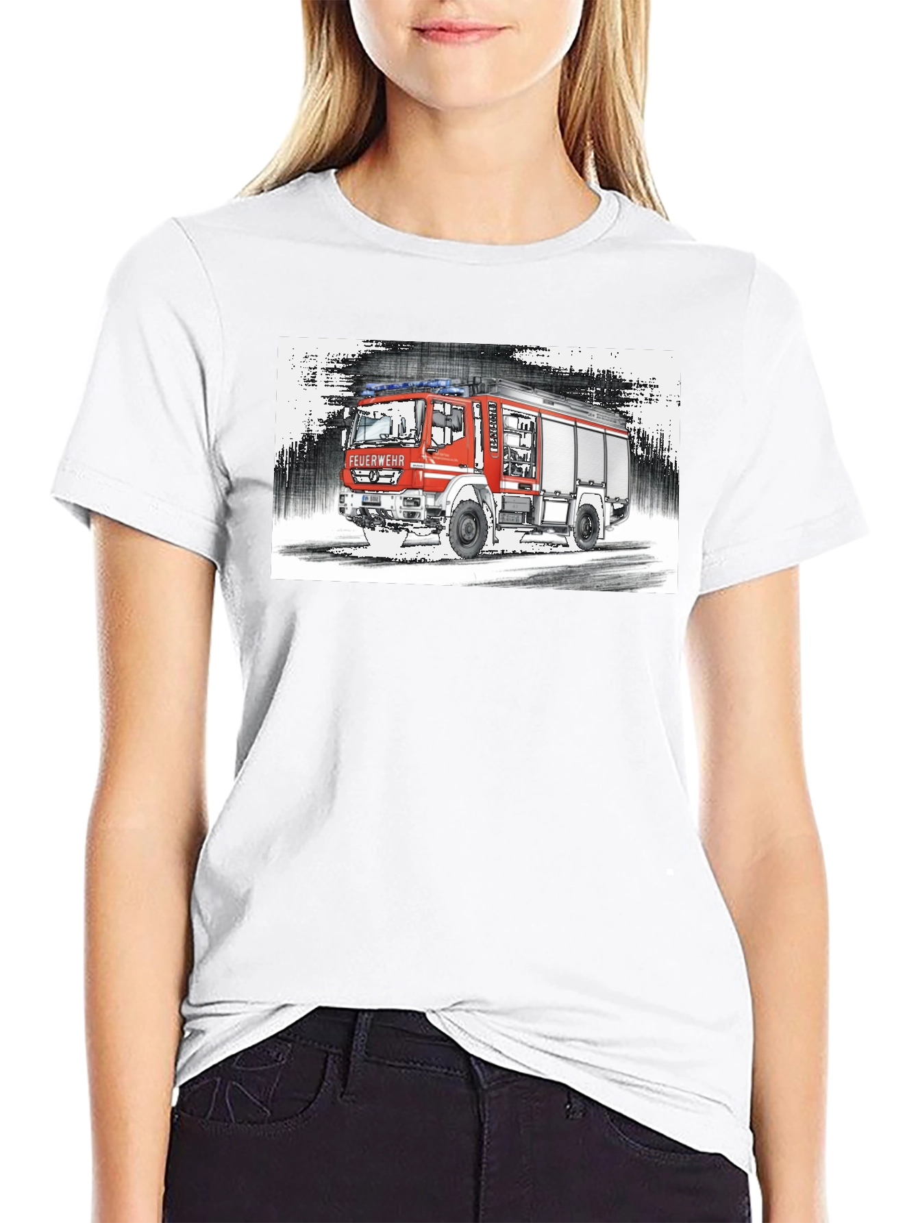Fire Truck Graphic Tee - Black Cotton T-Shirt