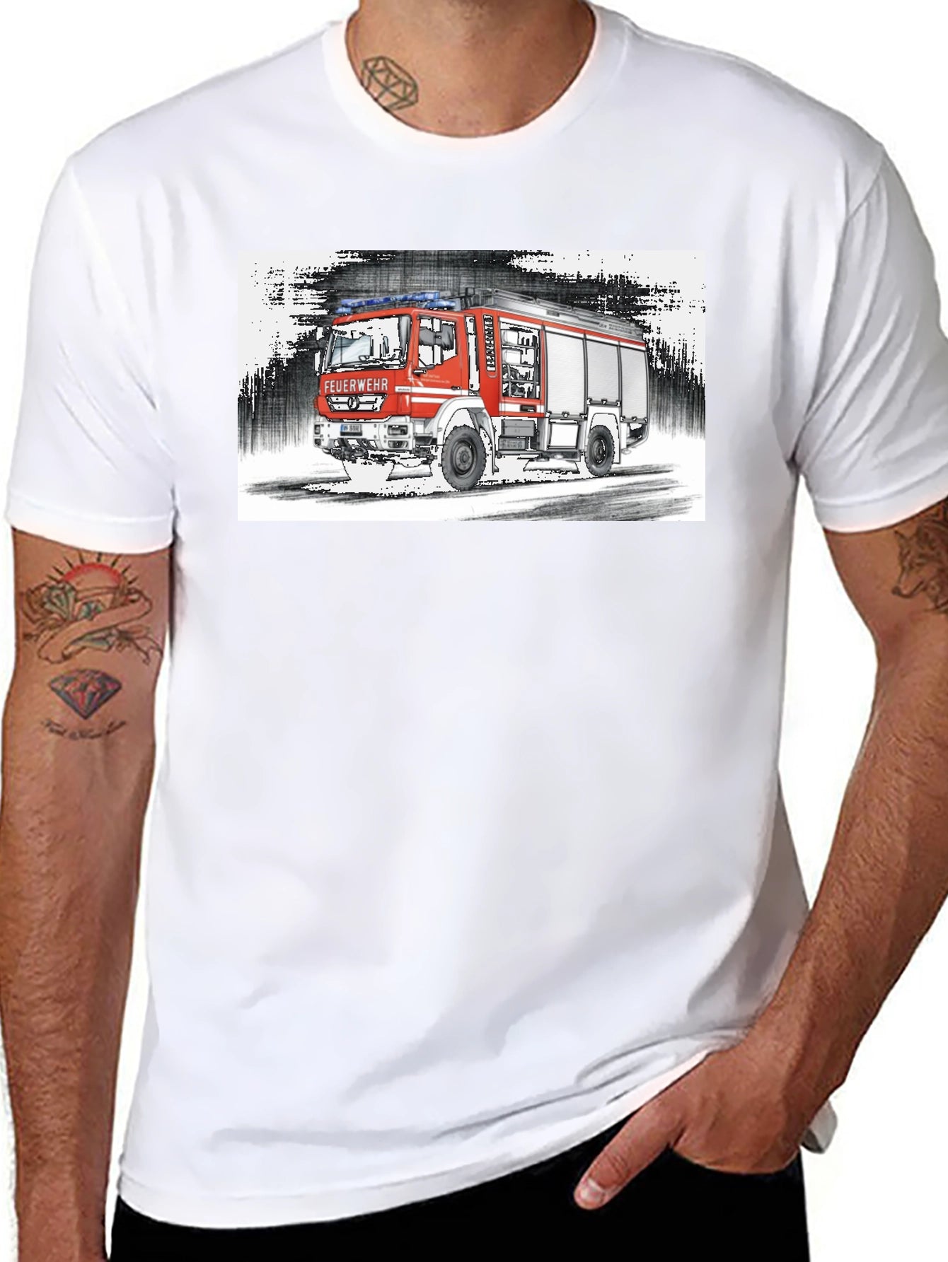 Fire Truck Graphic Tee - Black Cotton T-Shirt