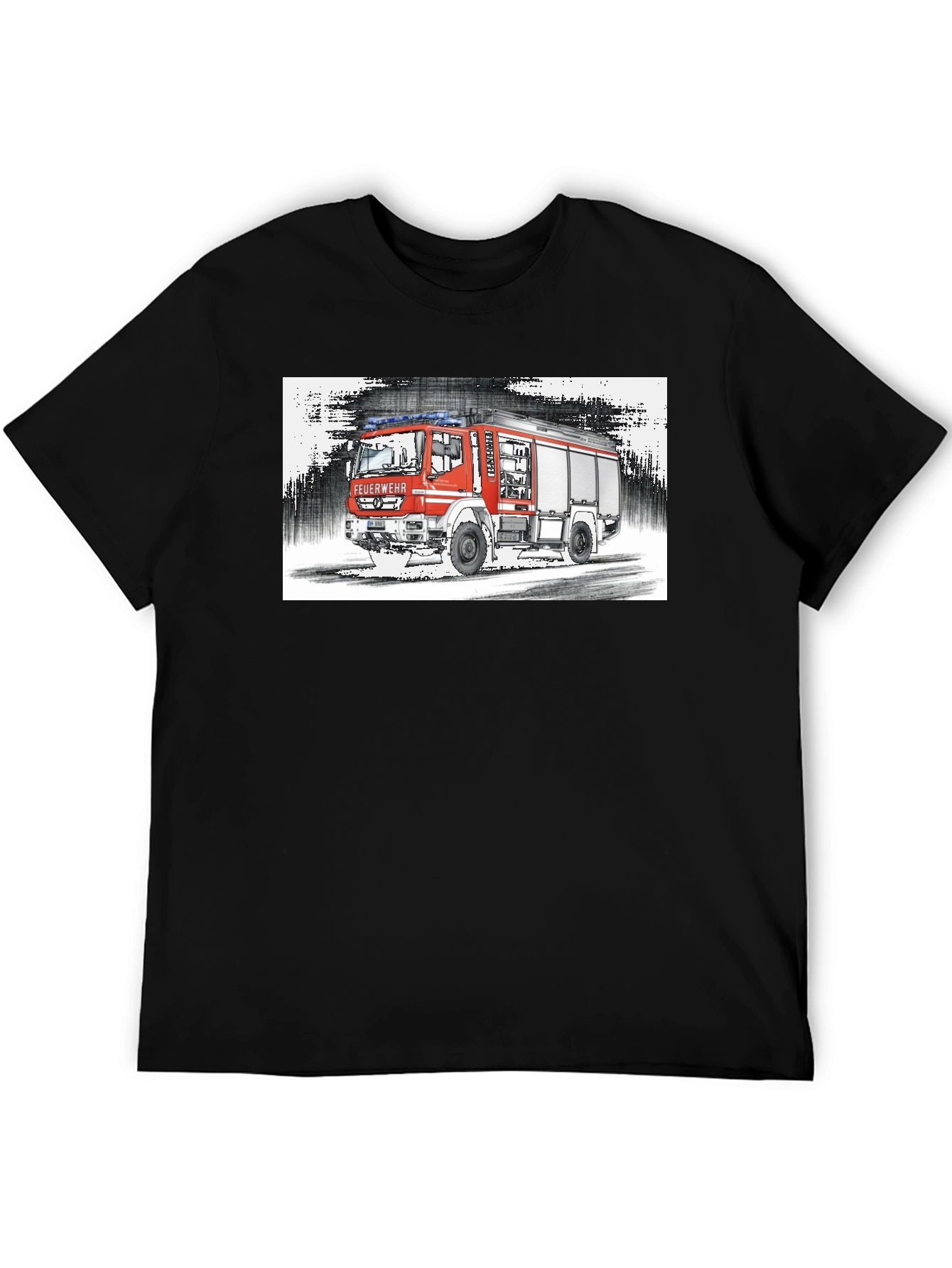 Fire Truck Graphic Tee - Black Cotton T-Shirt