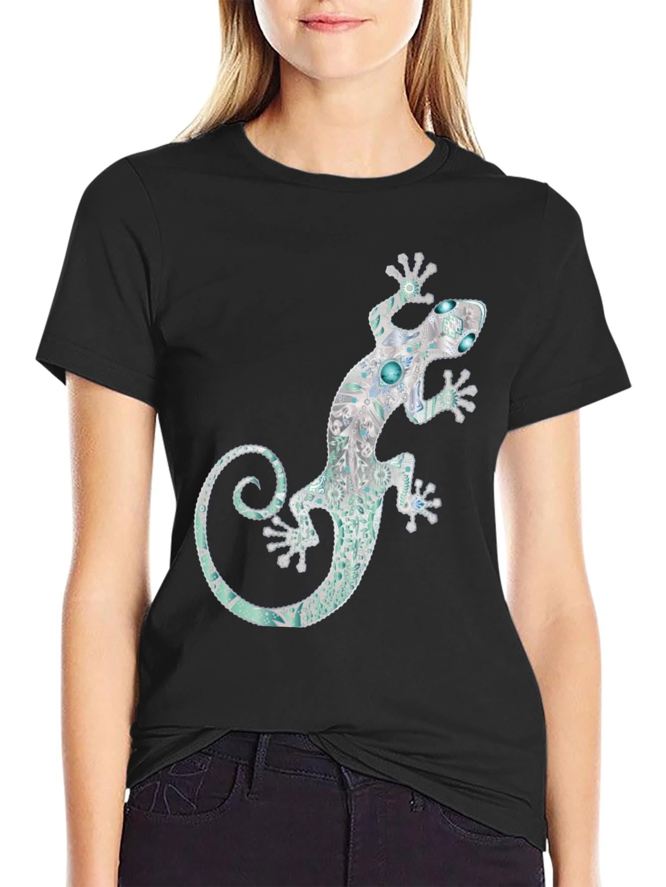 Lizard Graphic Black T-Shirt - Unique Design