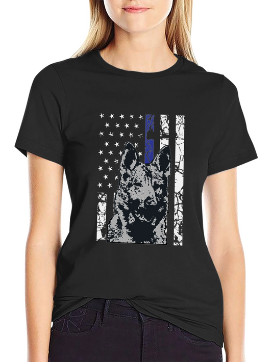 K9 Thin Blue Line Flag T-Shirt - Patriotic Dog Design