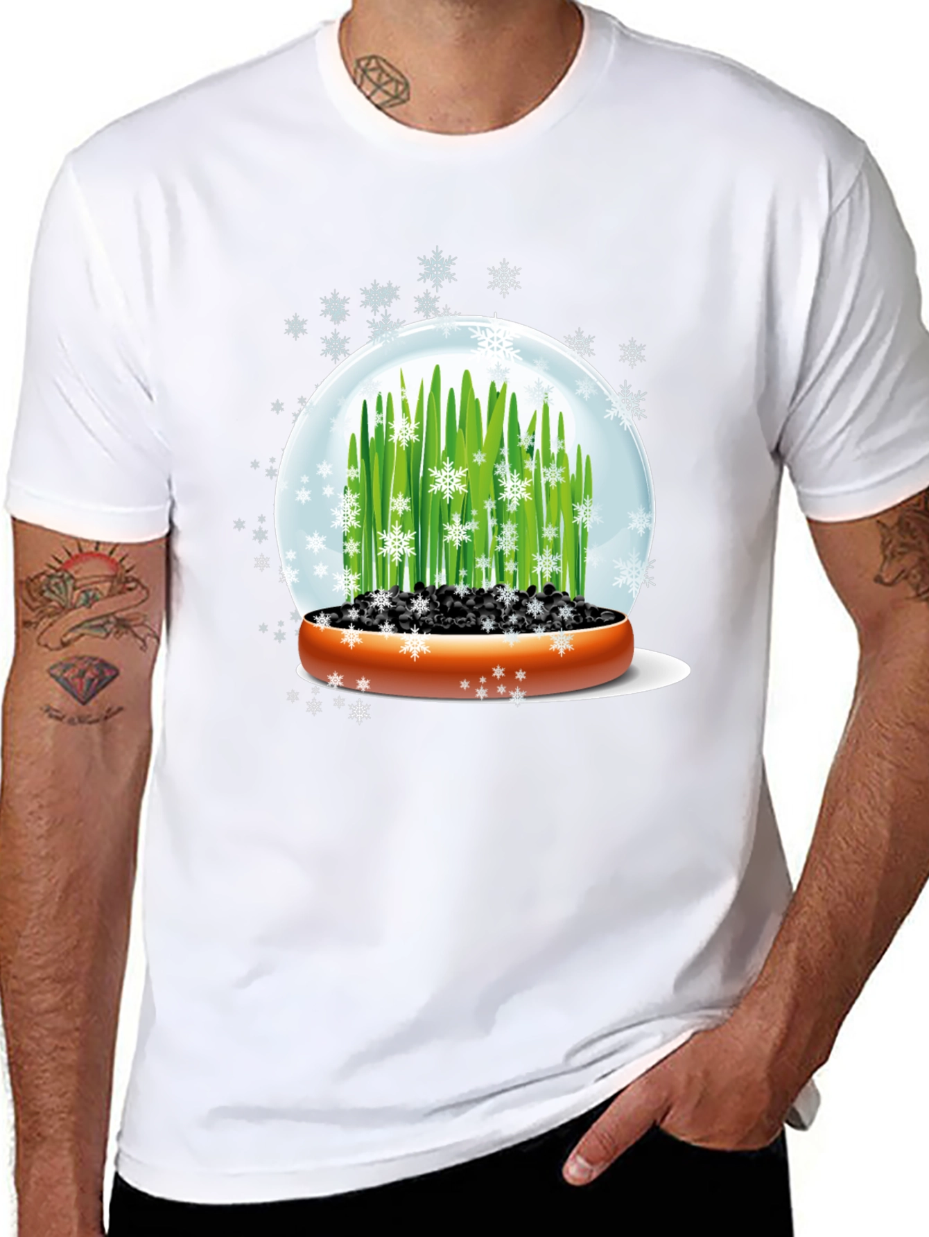 Snow Globe Wheatgrass Black T-Shirt