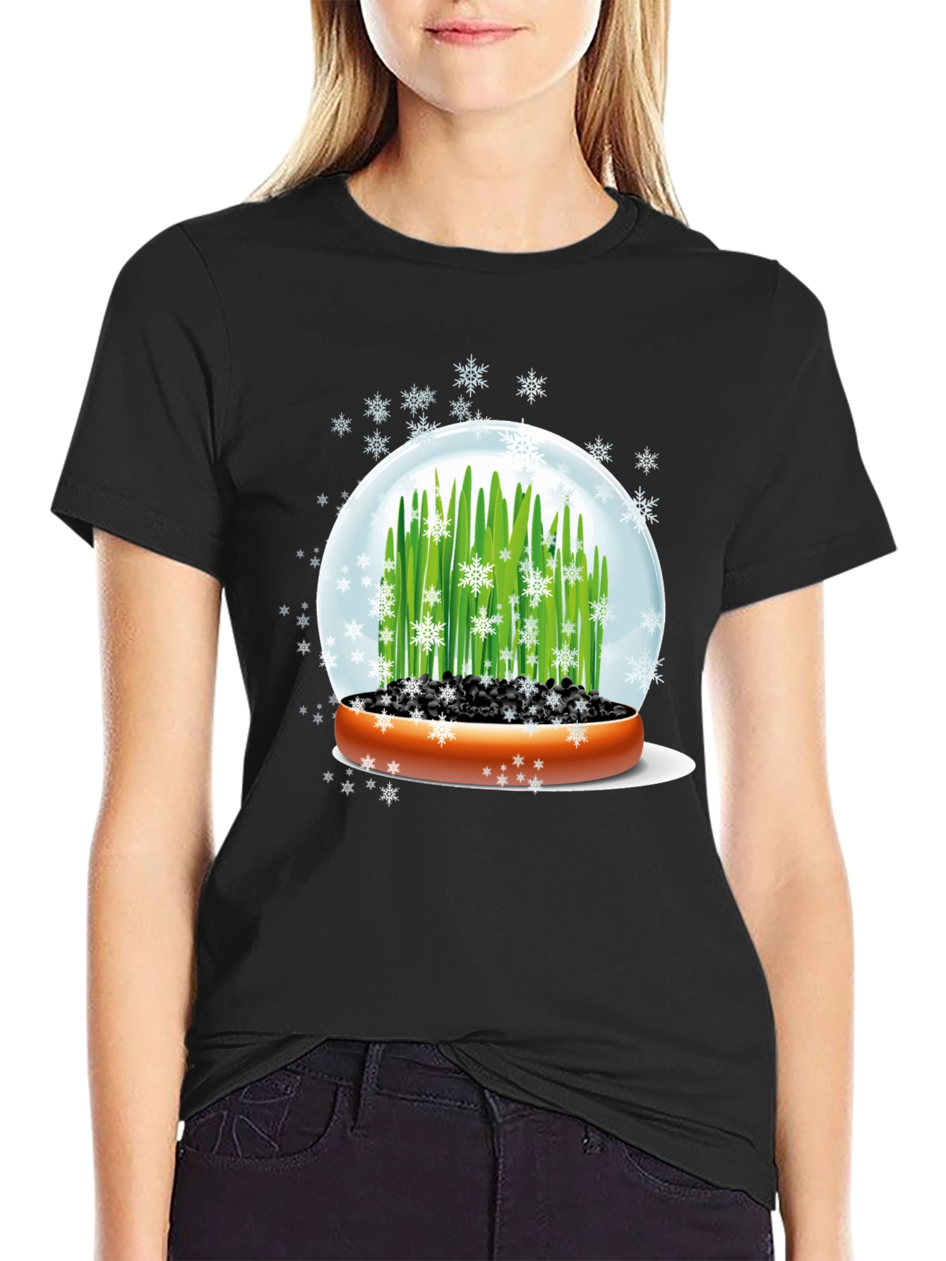 Snow Globe Wheatgrass Black T-Shirt