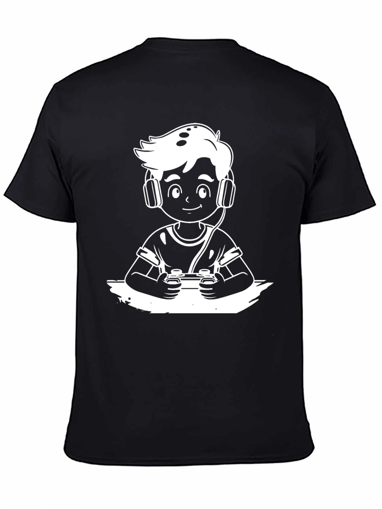 Gamer Boy Black T-Shirt - Cartoon Graphic Tee