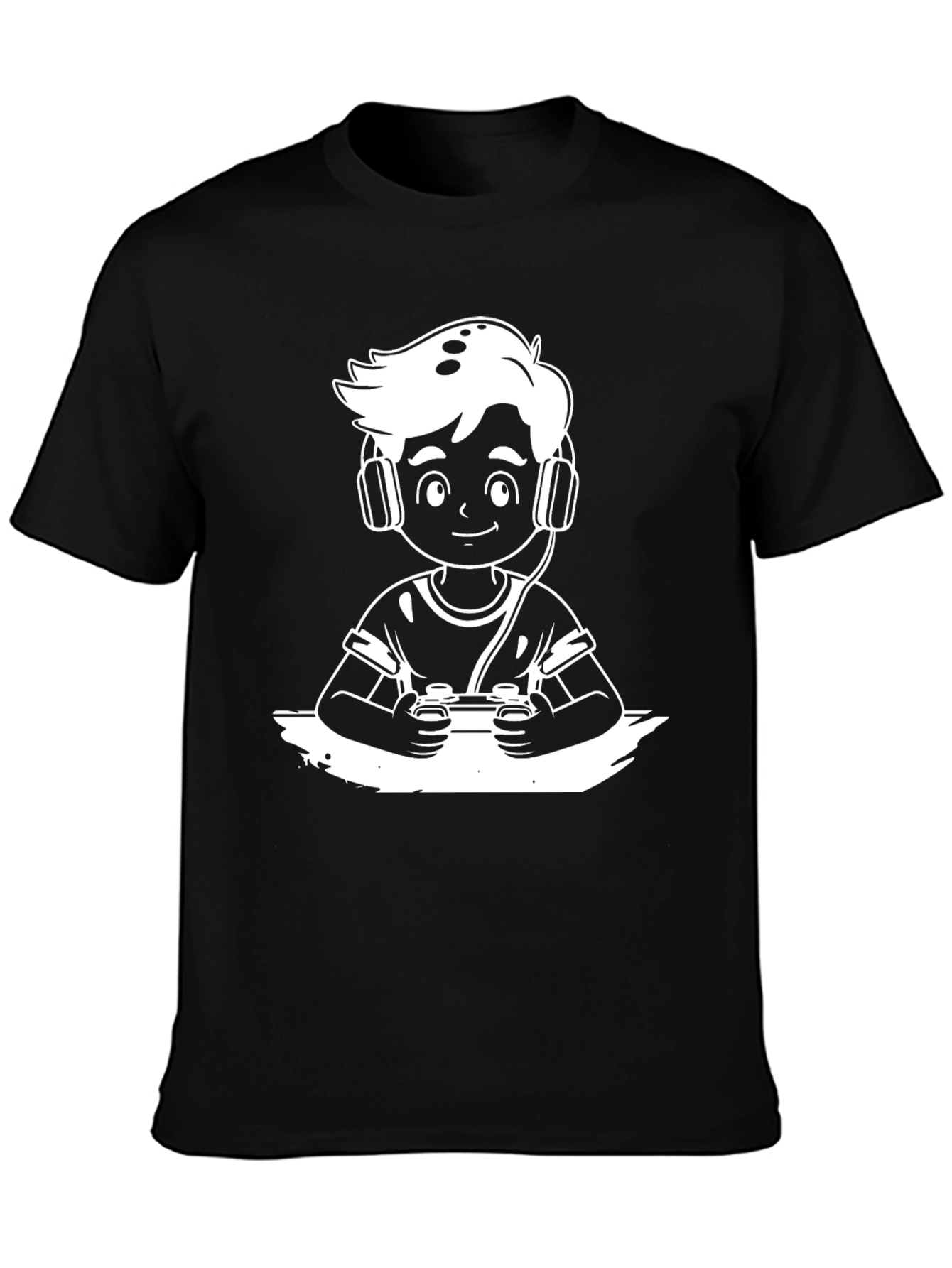 Gamer Boy Black T-Shirt - Cartoon Graphic Tee