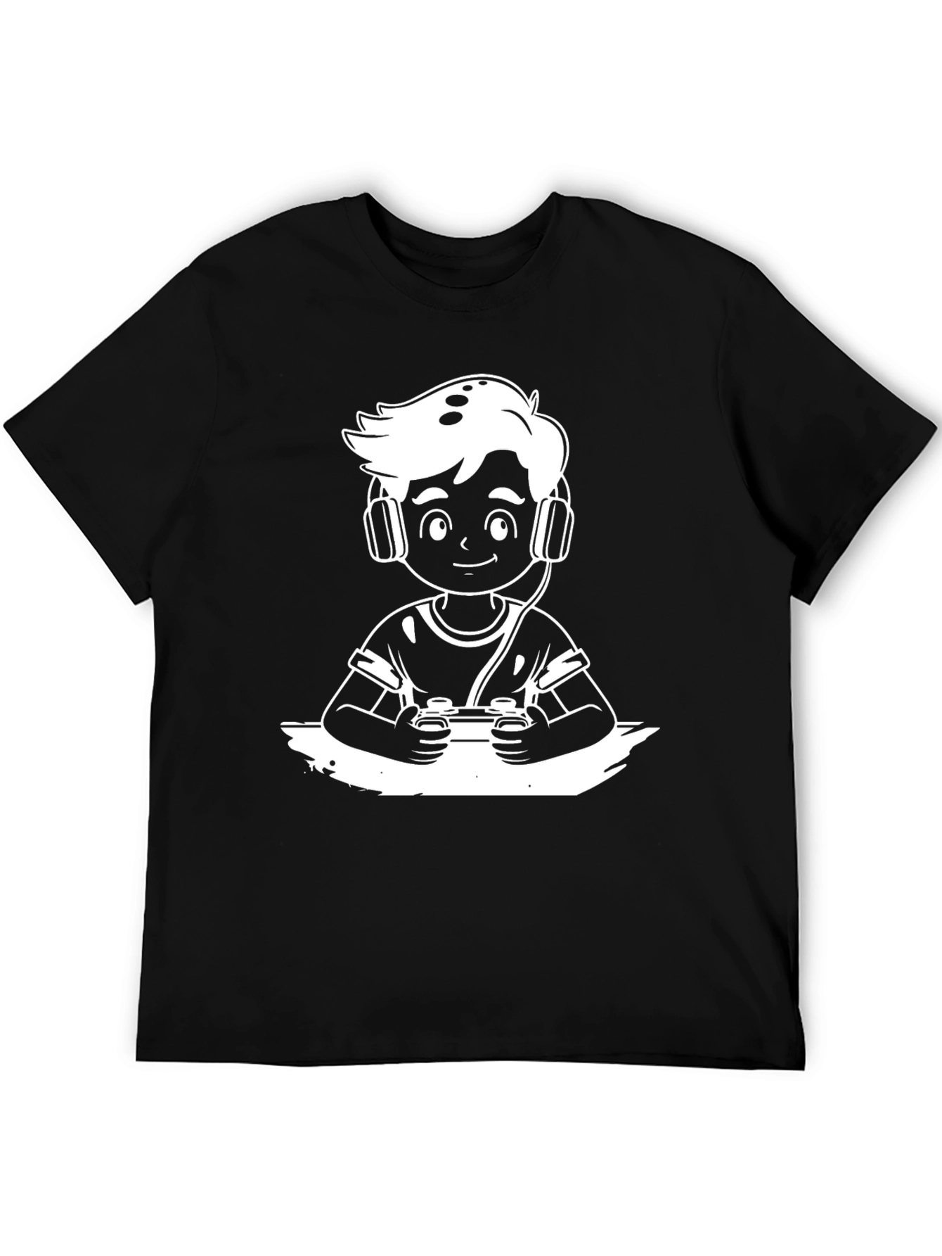Gamer Boy Black T-Shirt - Cartoon Graphic Tee