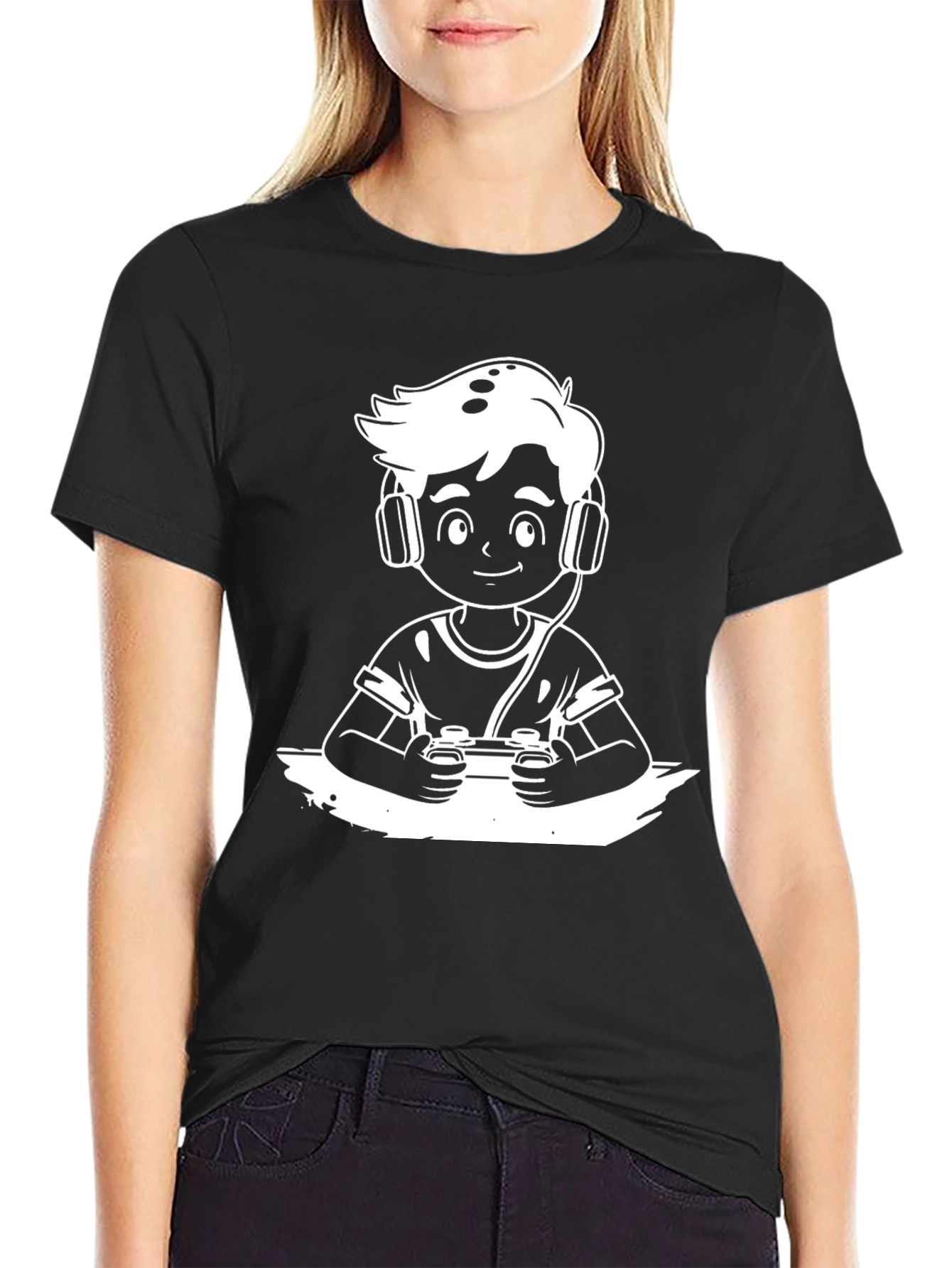 Gamer Boy Black T-Shirt - Cartoon Graphic Tee