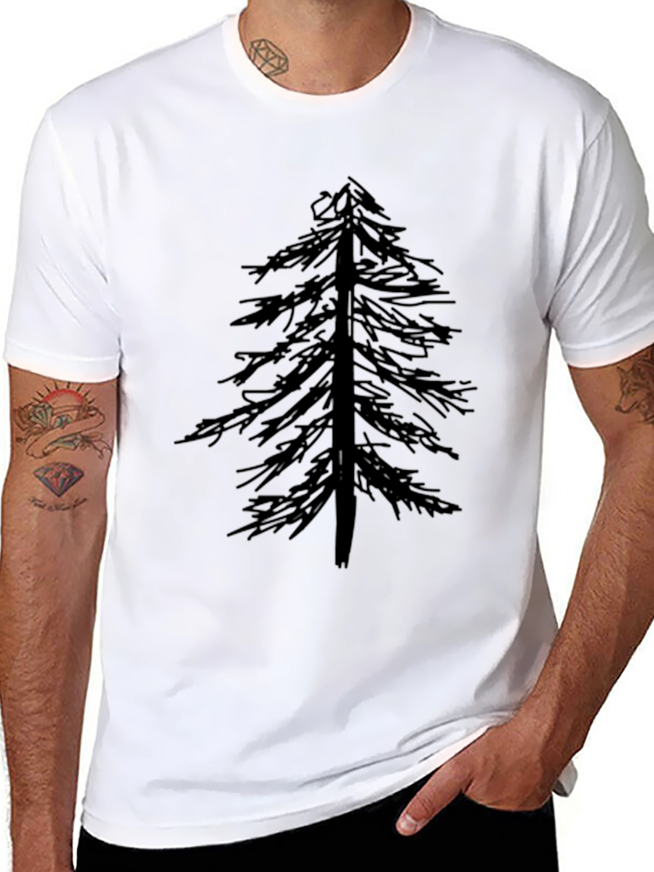 Mens Black T-Shirt with Tree Graphic