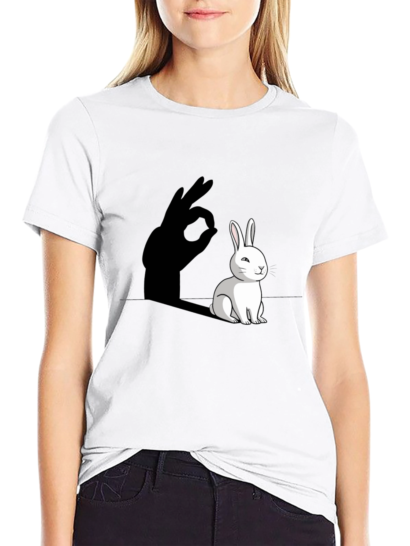 Funny Rabbit Shadow Hand Sign T-Shirt