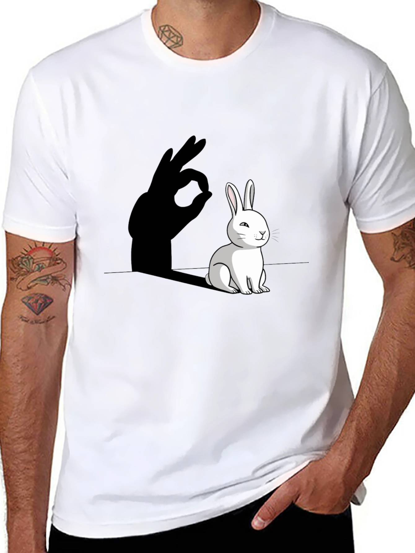 Funny Rabbit Shadow Hand Sign T-Shirt