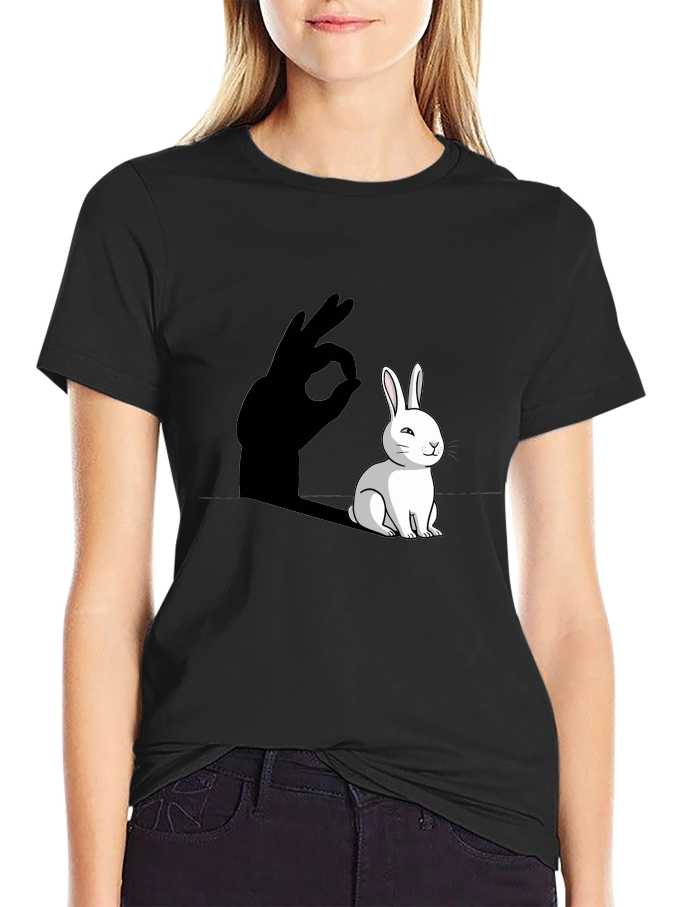 Funny Rabbit Shadow Hand Sign T-Shirt