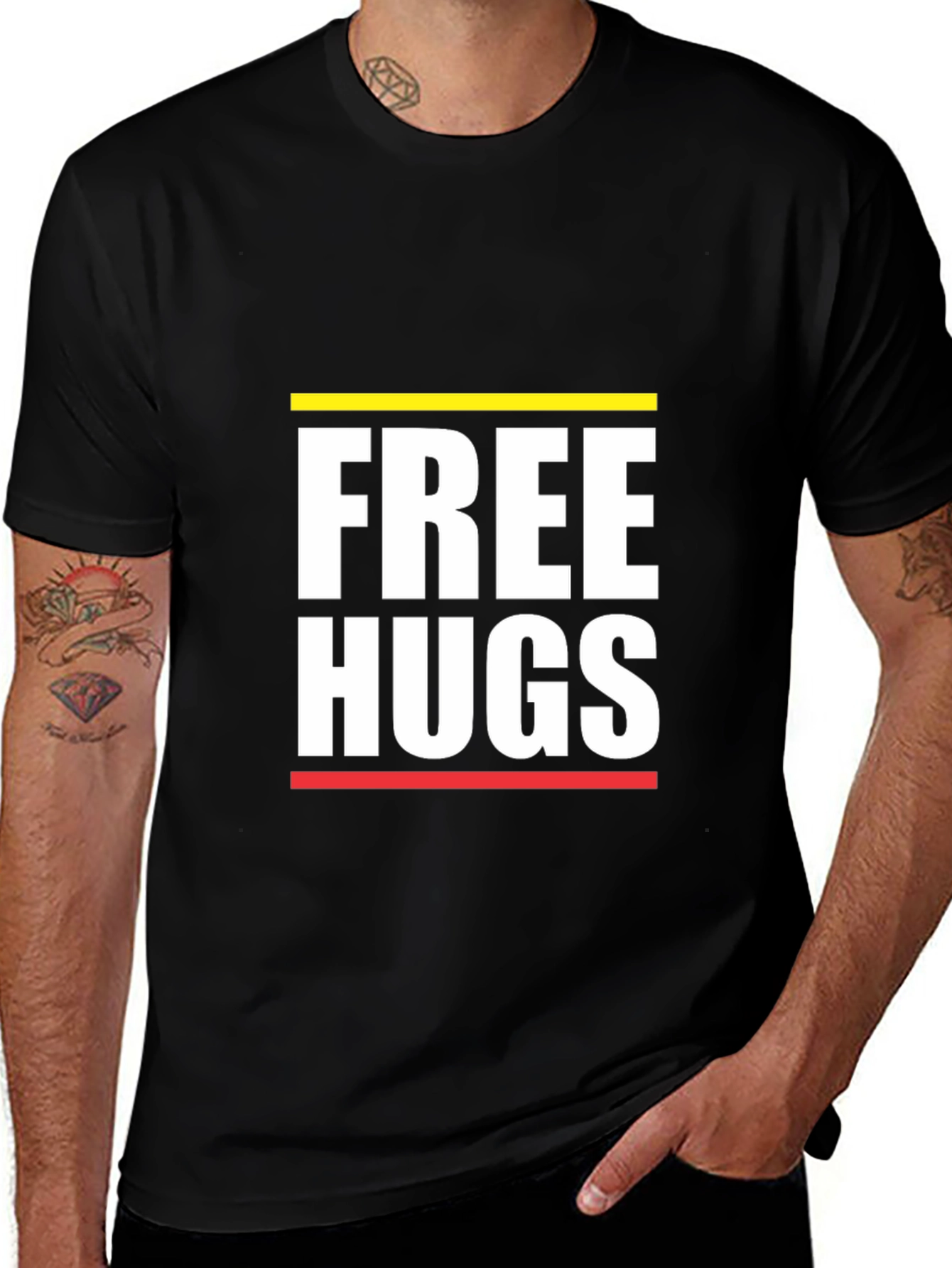 Free Hugs Graphic Tee - Black Cotton Comfort