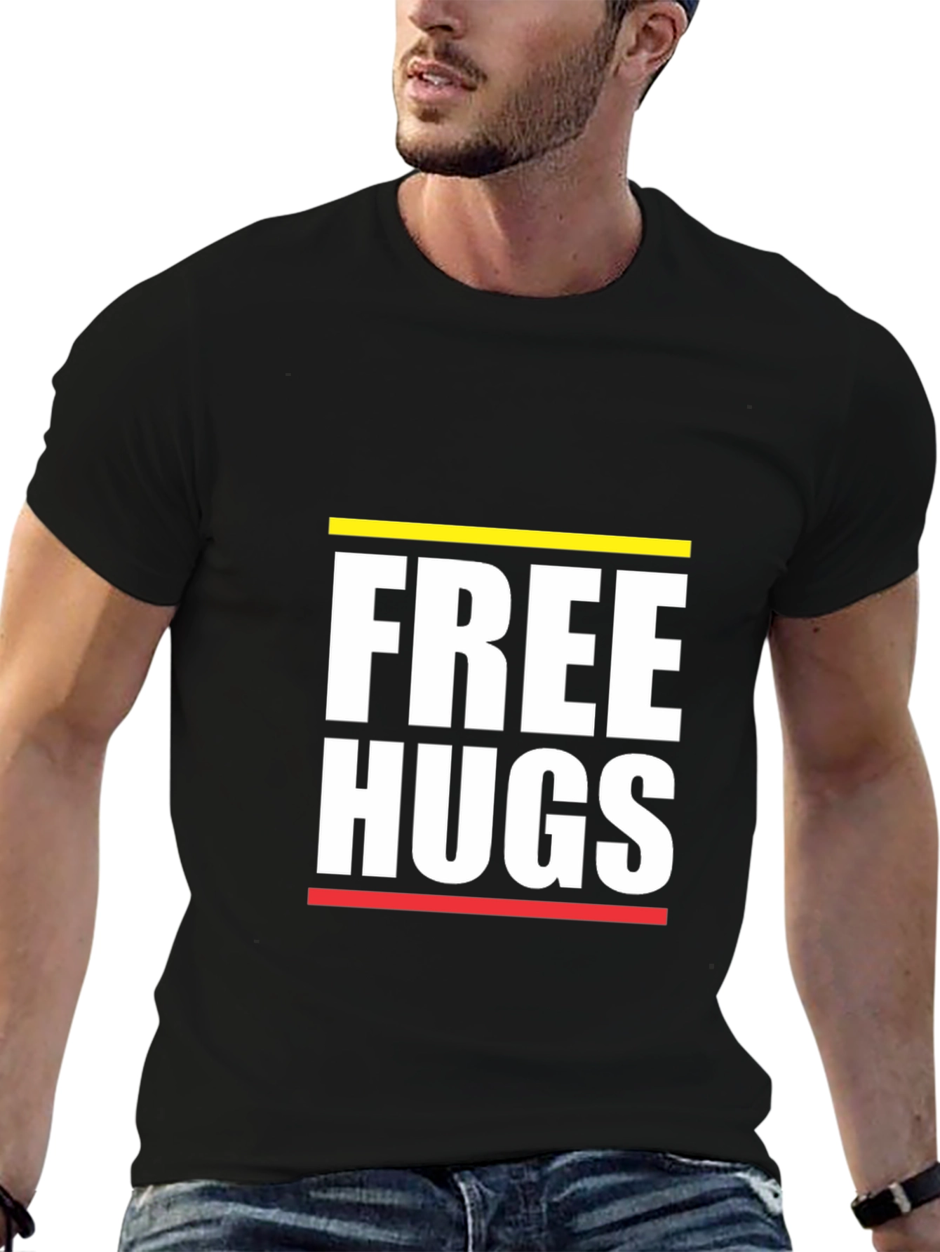 Free Hugs Graphic Tee - Black Cotton Comfort
