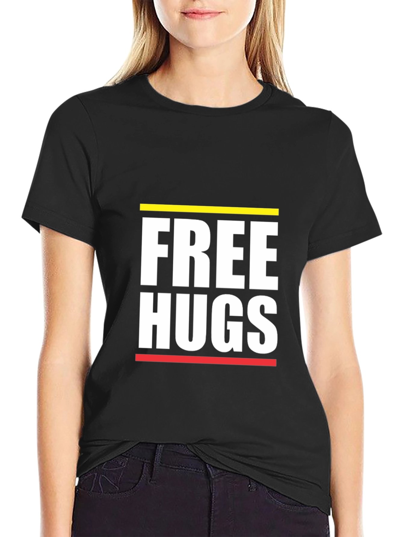 Free Hugs Graphic Tee - Black Cotton Comfort
