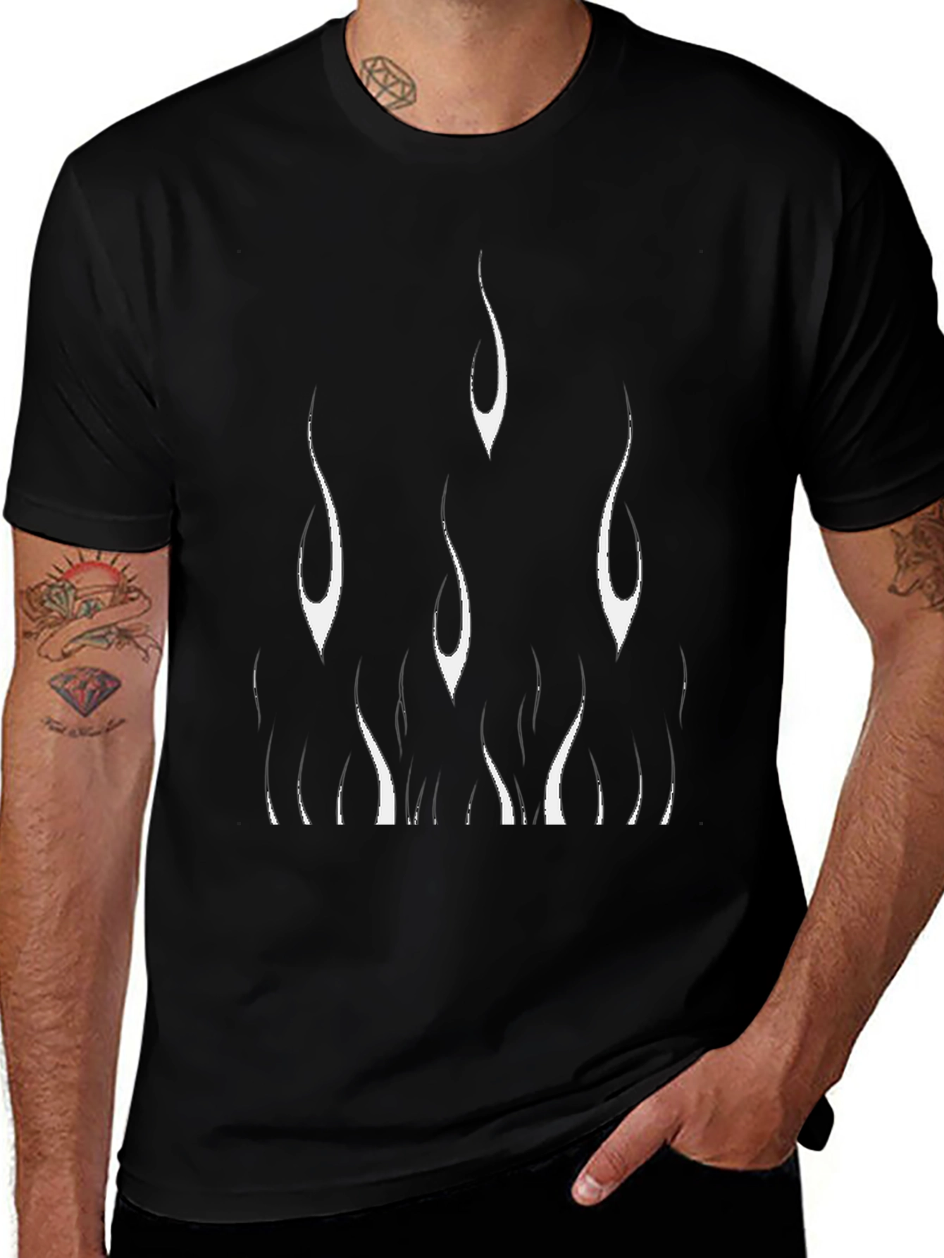 Mens Black T-Shirt with Flame Design