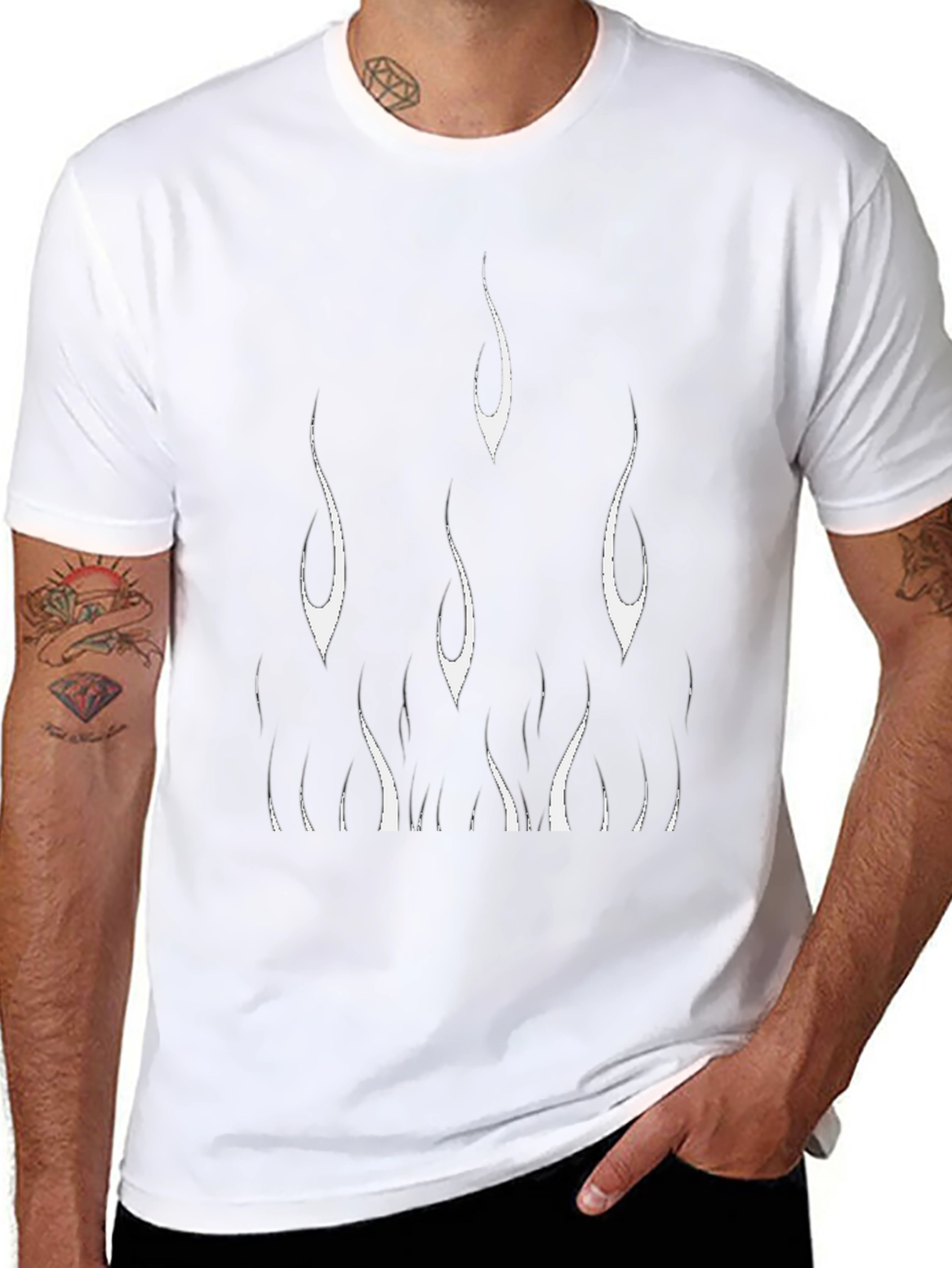 Mens Black T-Shirt with Flame Design
