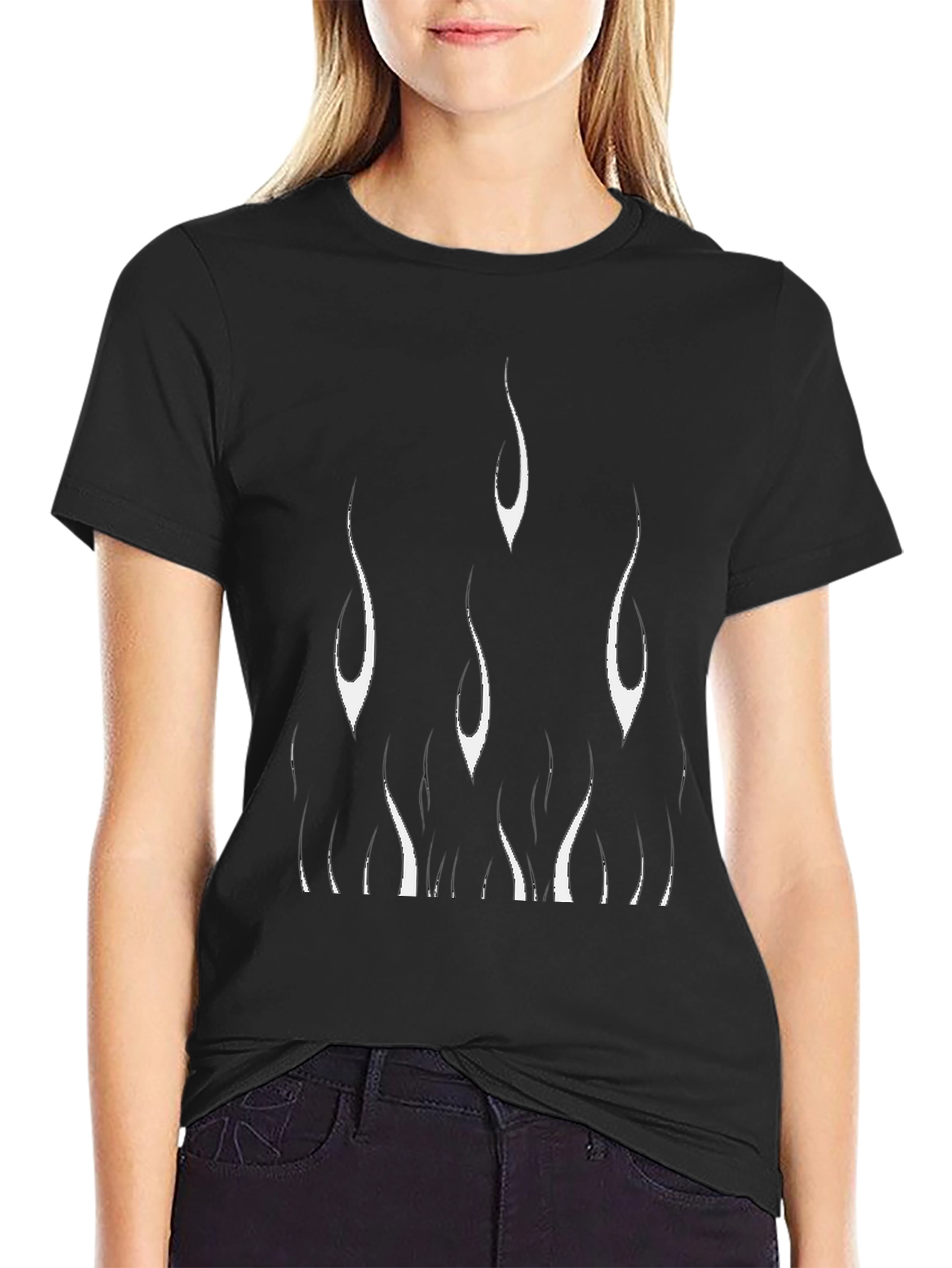 Mens Black T-Shirt with Flame Design