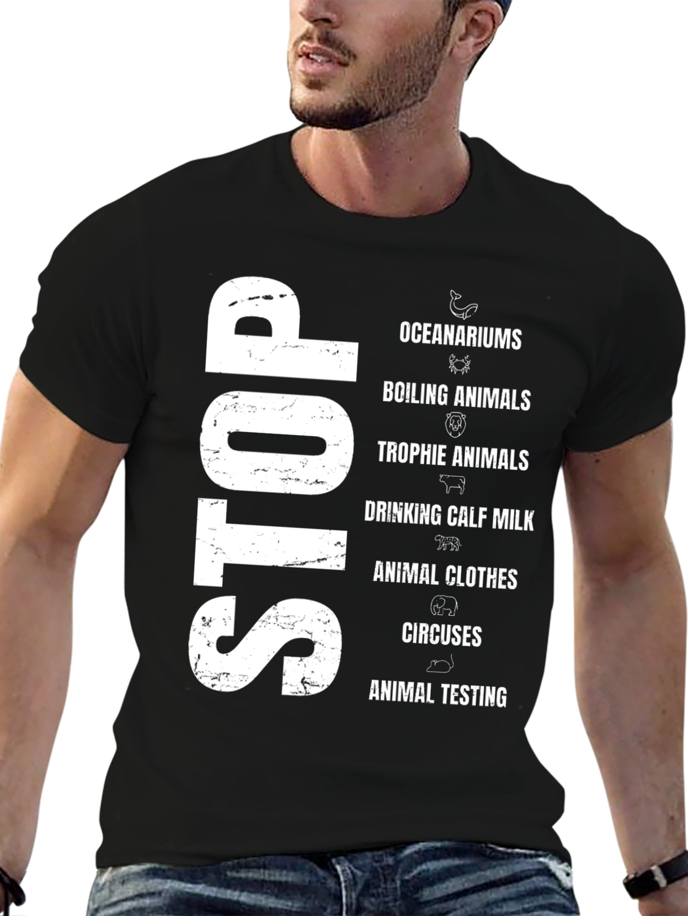 Stop Animal Cruelty Black Graphic T-Shirt