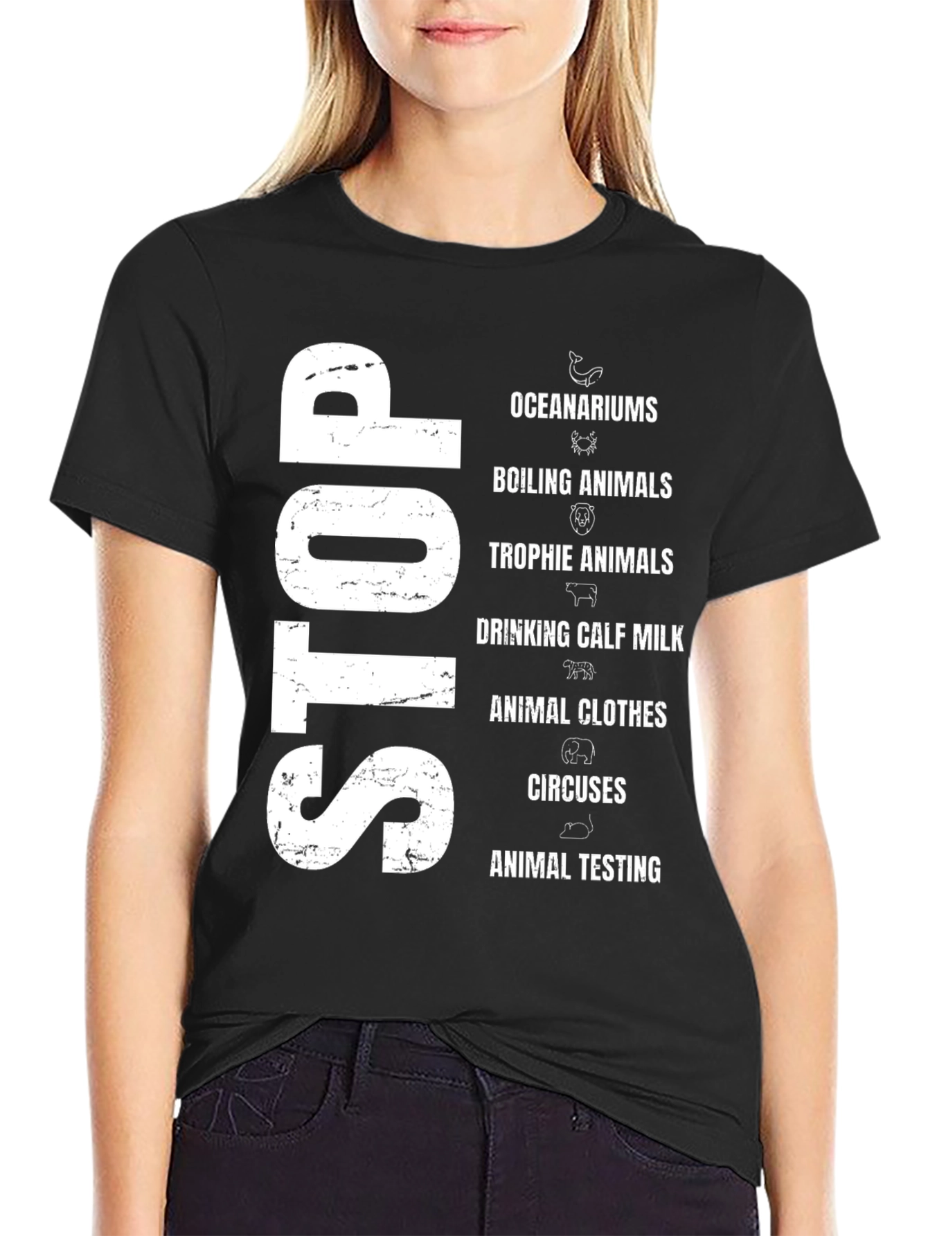 Stop Animal Cruelty Black Graphic T-Shirt
