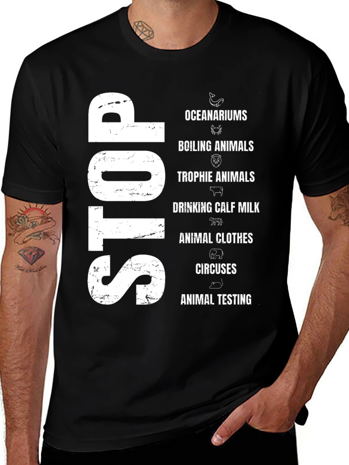 Stop Animal Cruelty Black Graphic T-Shirt