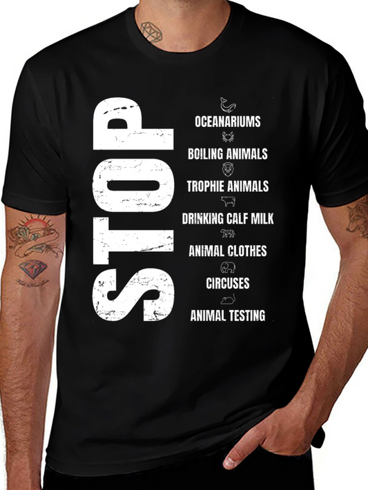 Stop Animal Cruelty Black Graphic T-Shirt
