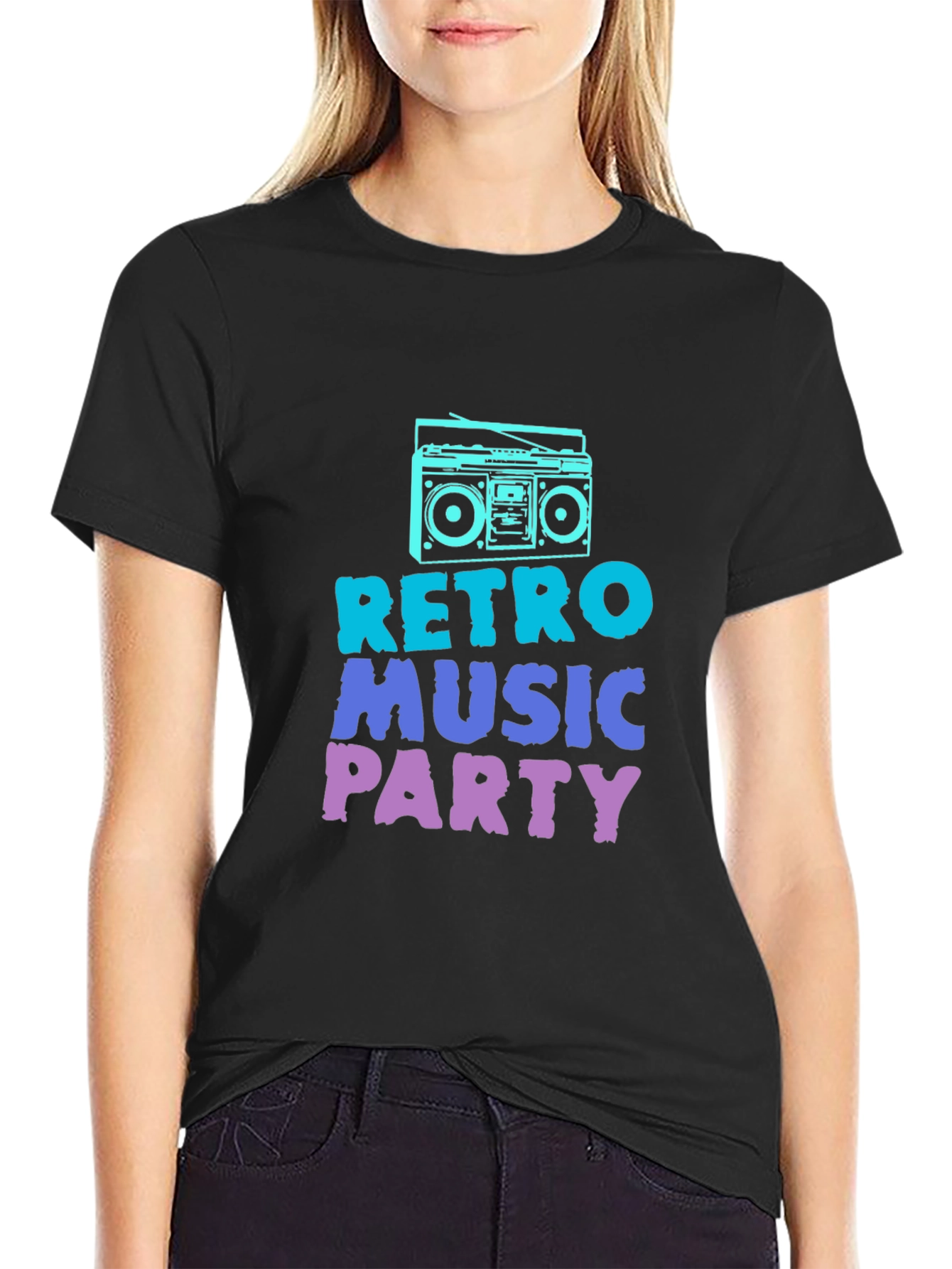 Retro Music Party Black Graphic Tee
