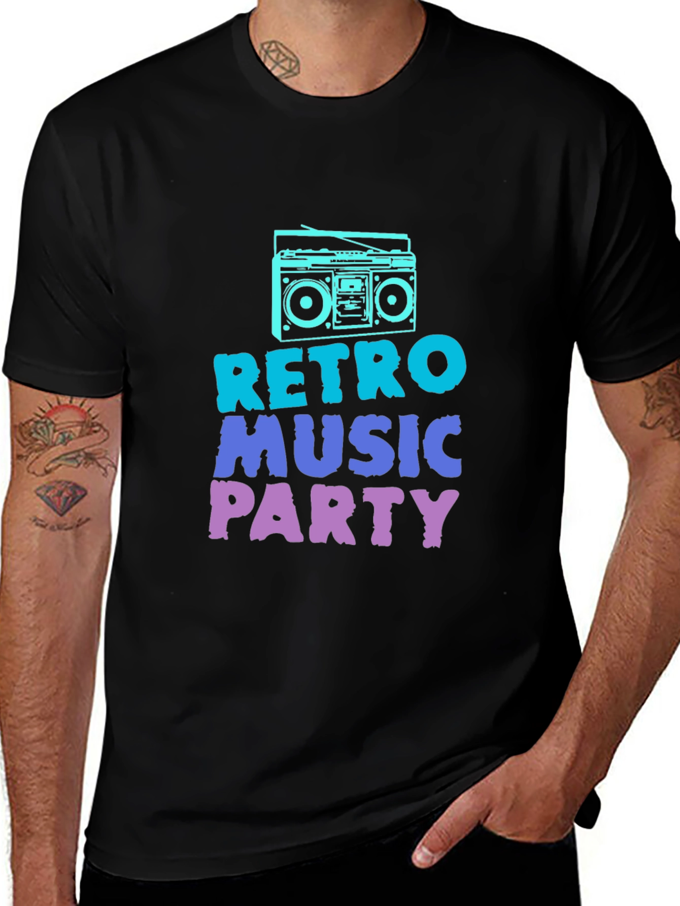 Retro Music Party Black Graphic Tee