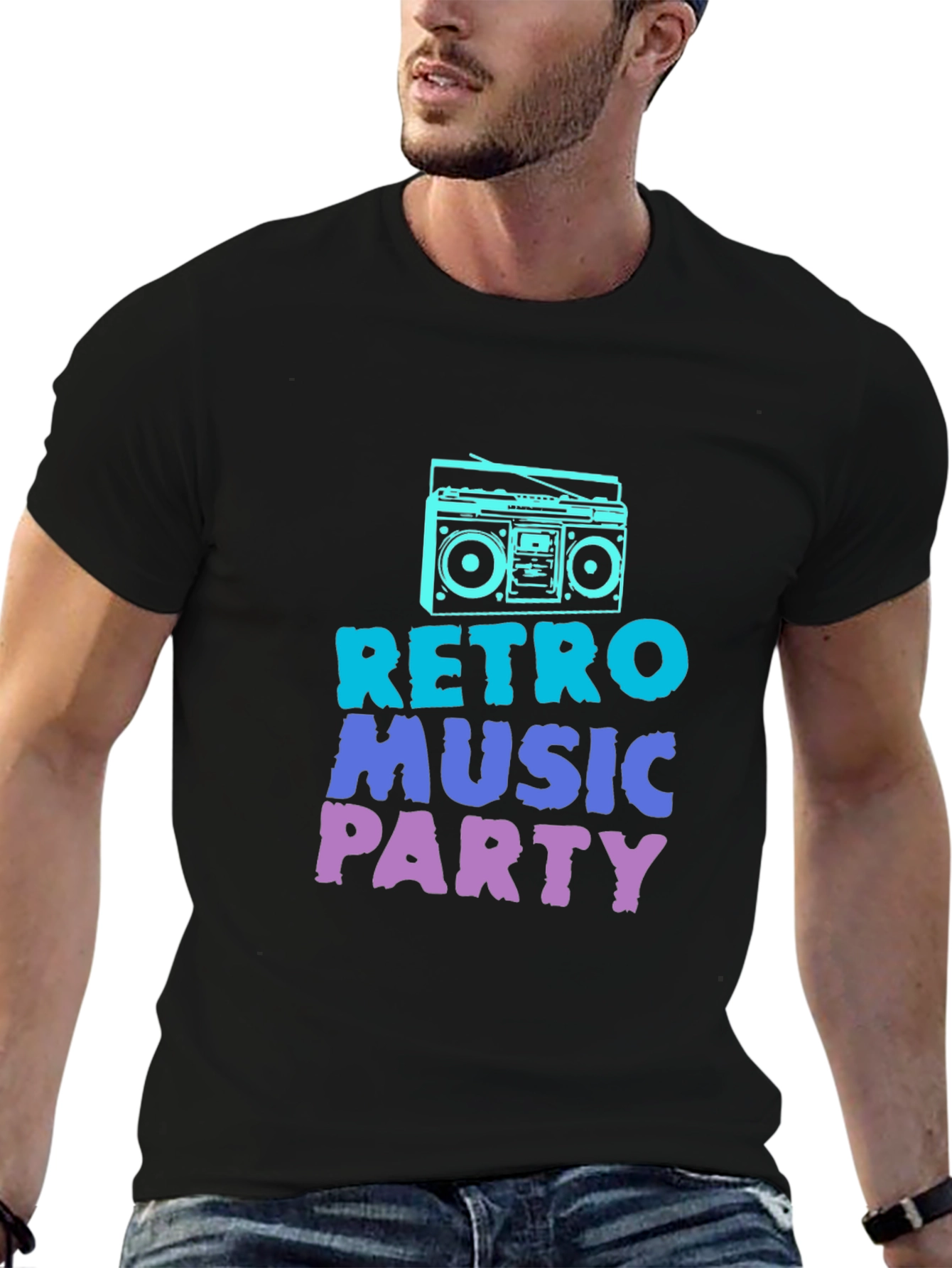 Retro Music Party Black Graphic Tee
