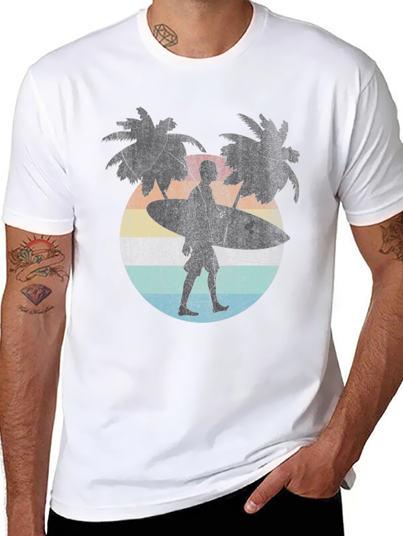 Retro Surfer T-Shirt - Palm Trees & Beach Vibes