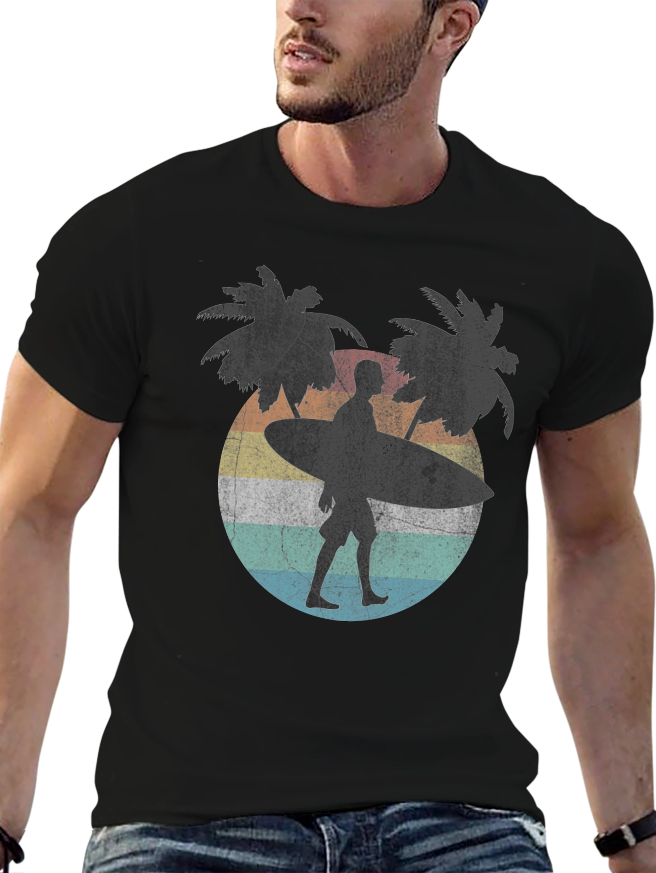 Retro Surfer T-Shirt - Palm Trees & Beach Vibes