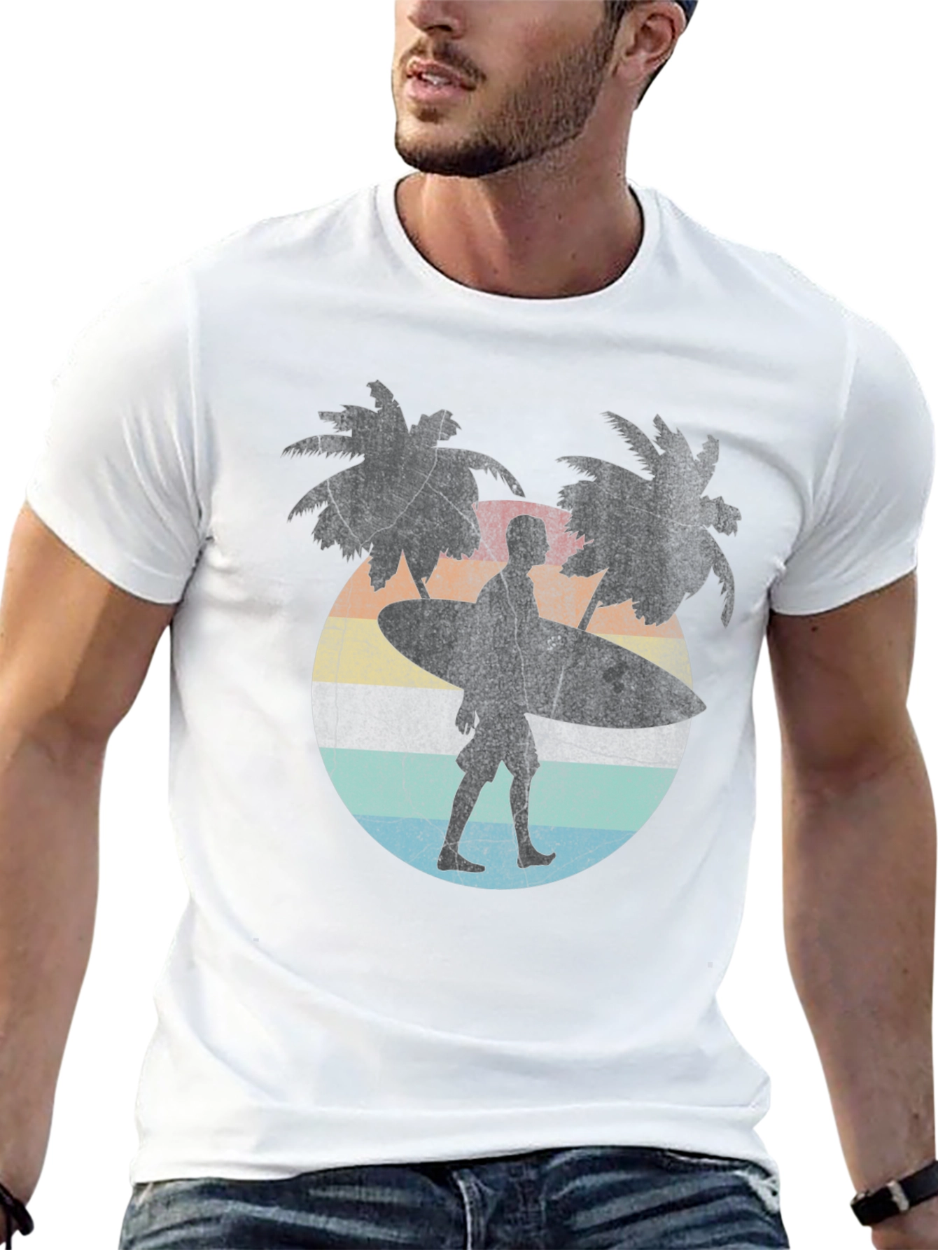 Retro Surfer T-Shirt - Palm Trees & Beach Vibes