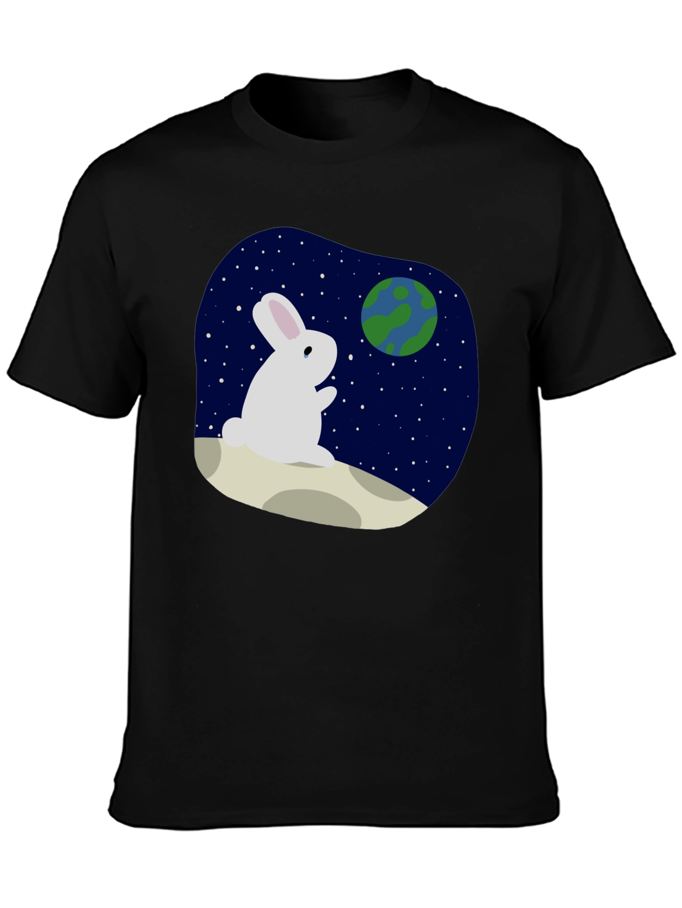 Rabbit Moon Earth Black T-Shirt